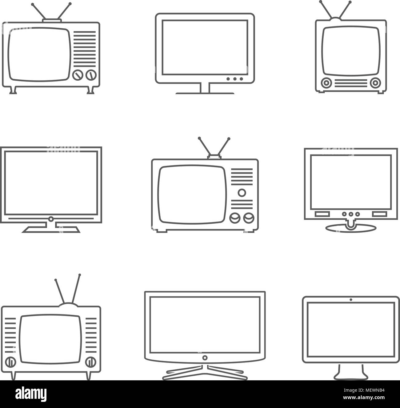 TV set di icone. Vettore lineare icone. TV pittogrammi isolato. Illustrazione Vettoriale