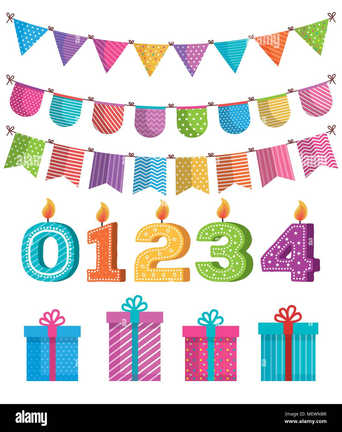 Impostare party decorazioni icone Illustrazione Vettoriale