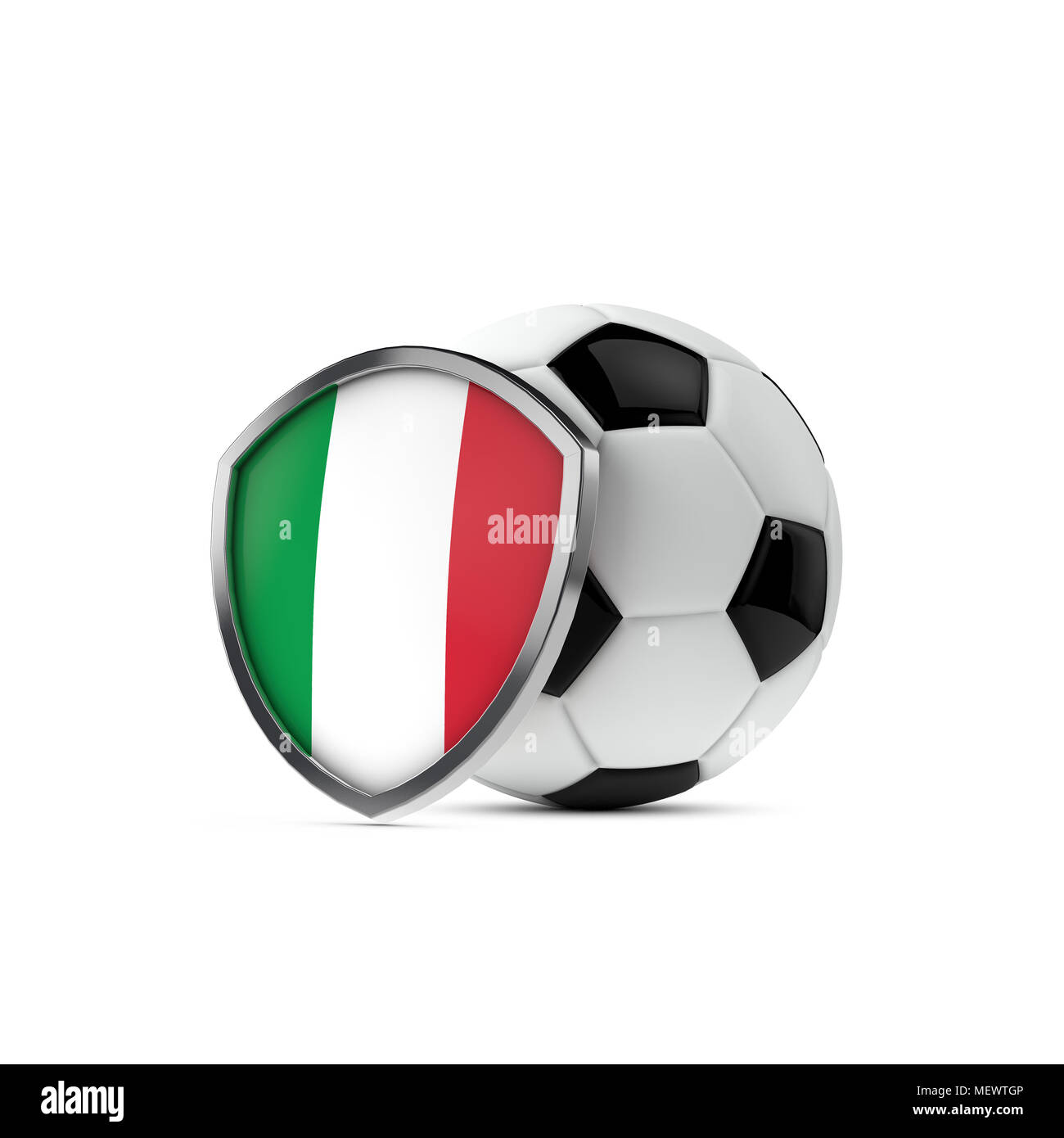 Italia bandiera nazionale protezione con un pallone da calcio. Il rendering  3D Foto stock - Alamy
