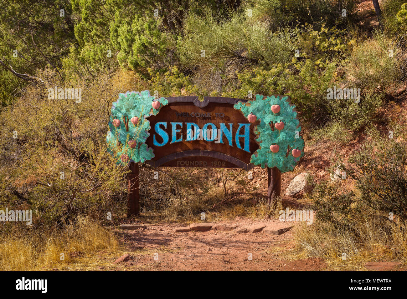 Segno di benvenuto a Sedona Foto Stock