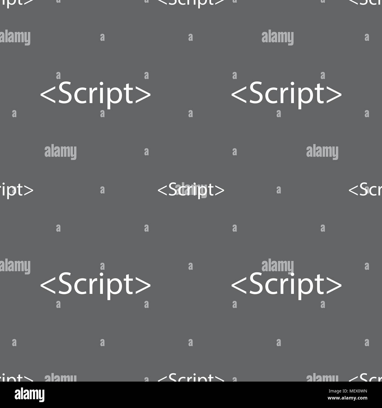 Segno di script e la relativa icona. Codice Javascript simbolo. Seamless pattern su uno sfondo grigio. Illustrazione Vettoriale Illustrazione Vettoriale