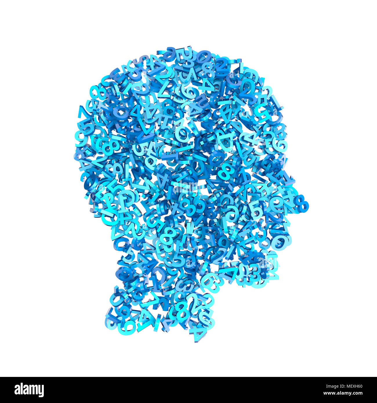 3D rendering immagine di humand testa realizzata con i numeri Foto Stock