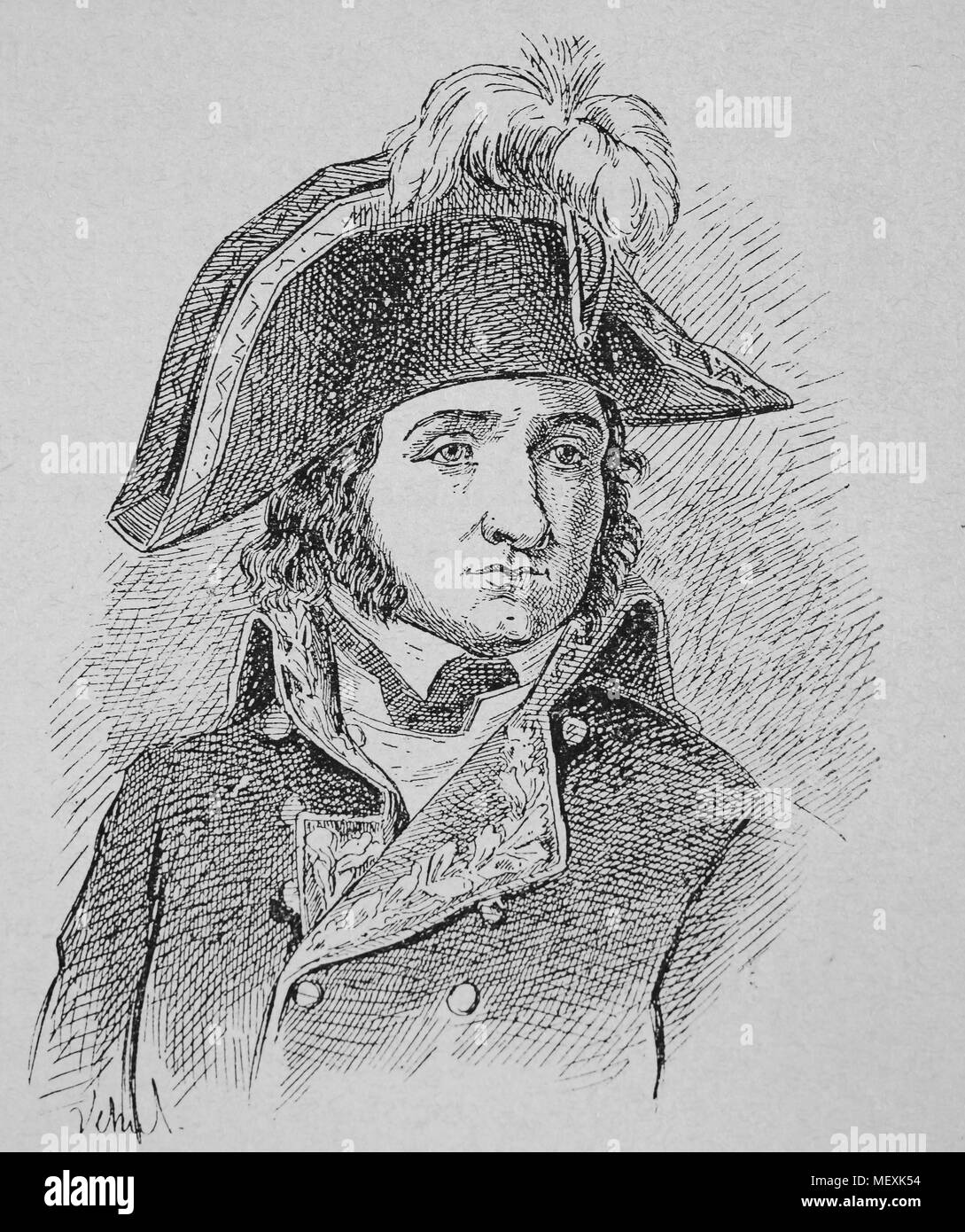 Barthelemy Catherine Joubert (1769-1799). Generale Francese. Ritratto. Incisione del XIX secolo. Foto Stock