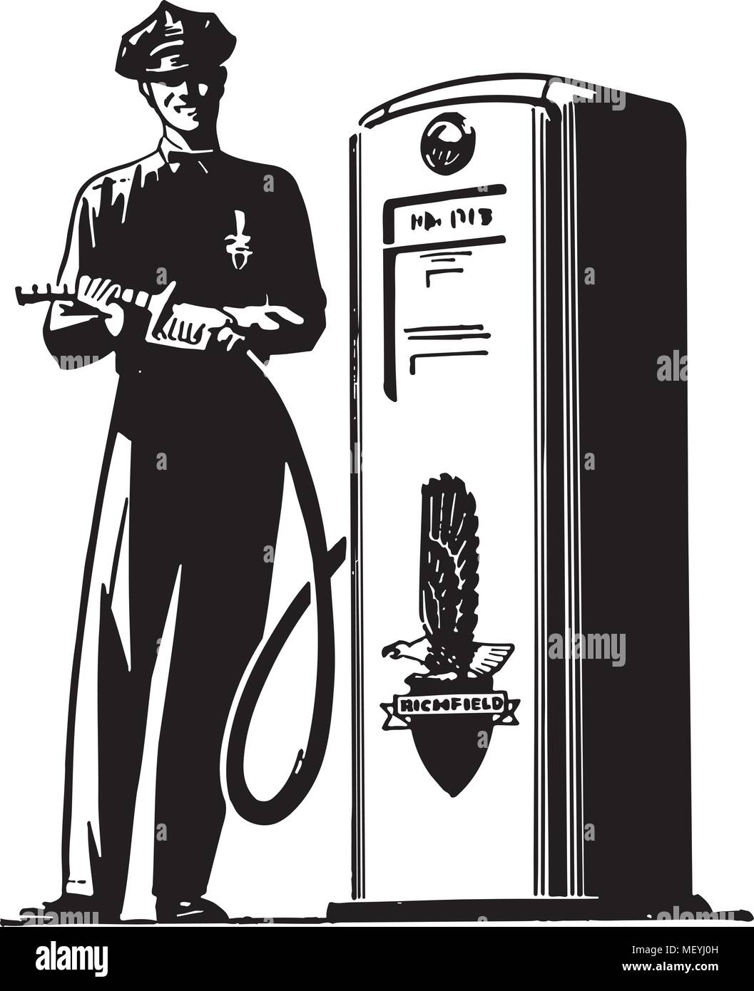 Pompa a gas Attendant - retrò illustrazione clipart Illustrazione Vettoriale