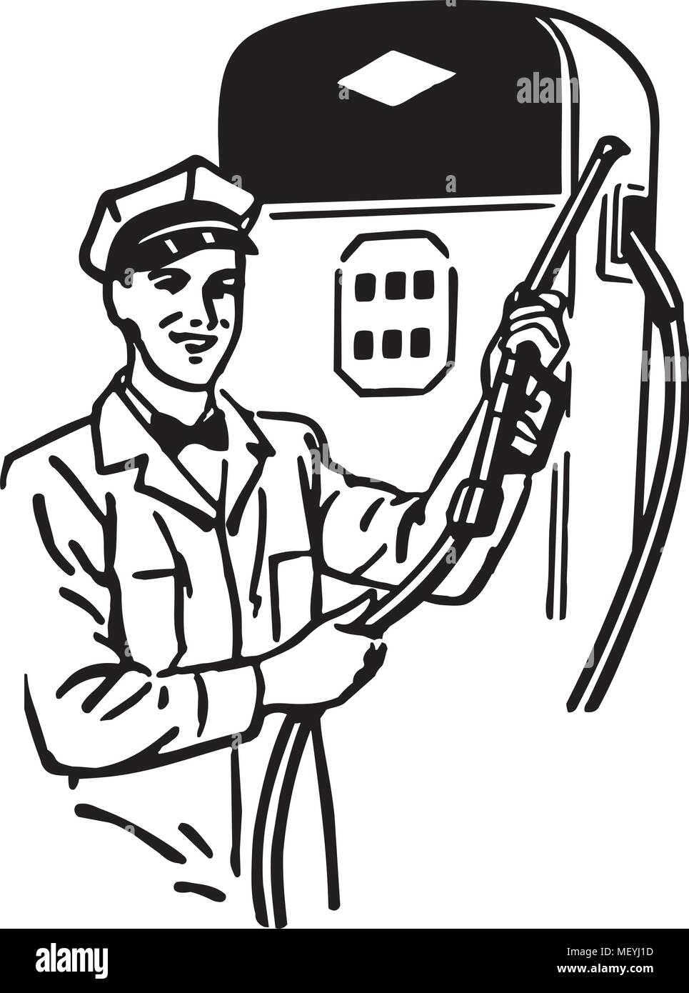 Gas Station Attendant - retrò illustrazione clipart Illustrazione Vettoriale