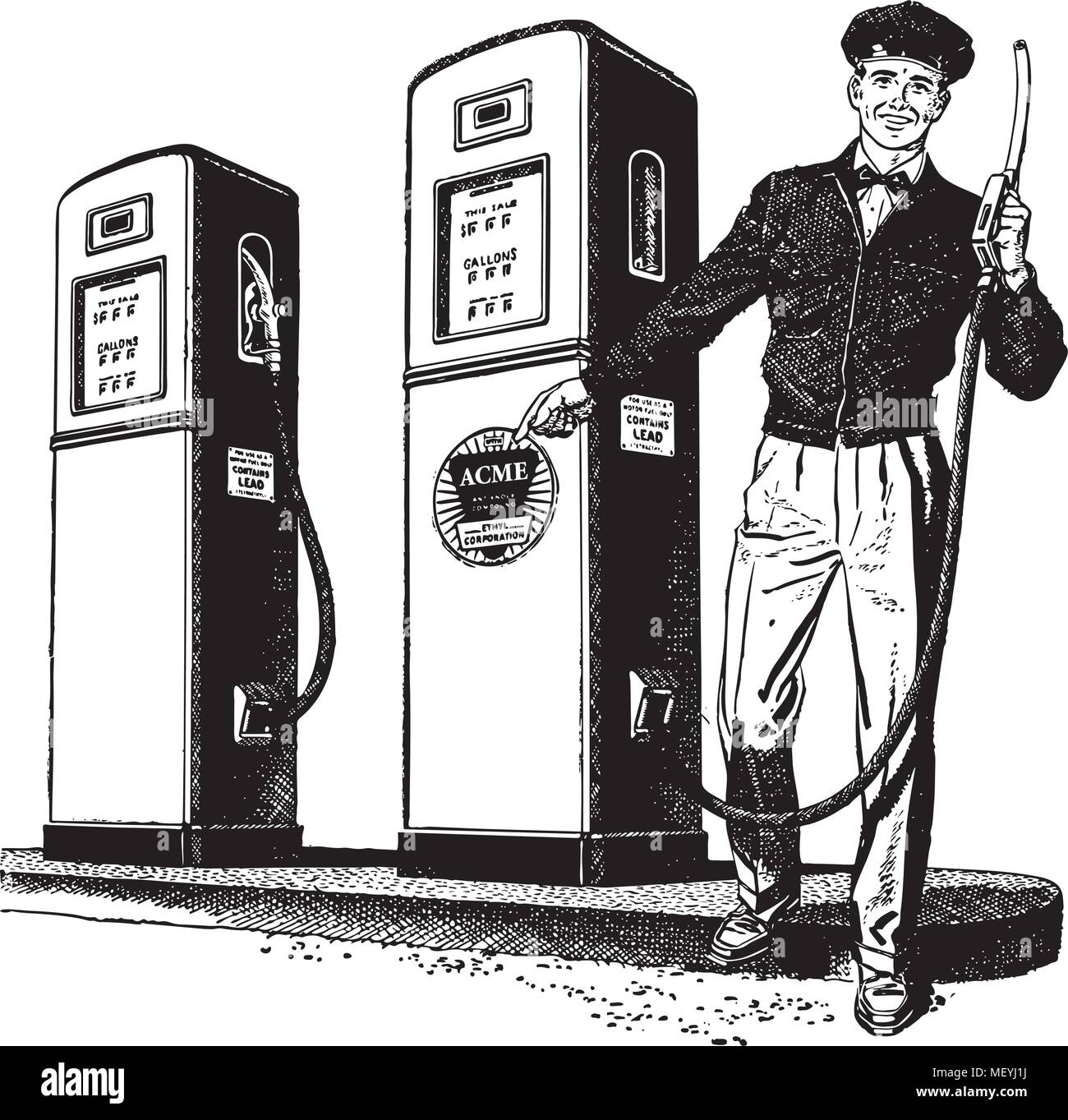 Gas Station Attendant 2 - Retro illustrazione clipart Illustrazione Vettoriale