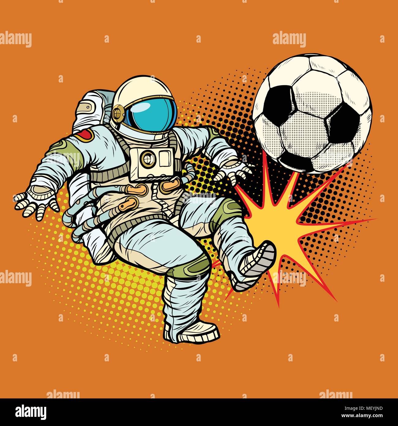 Astronauta giocando a calcio. Sport calcio Illustrazione Vettoriale
