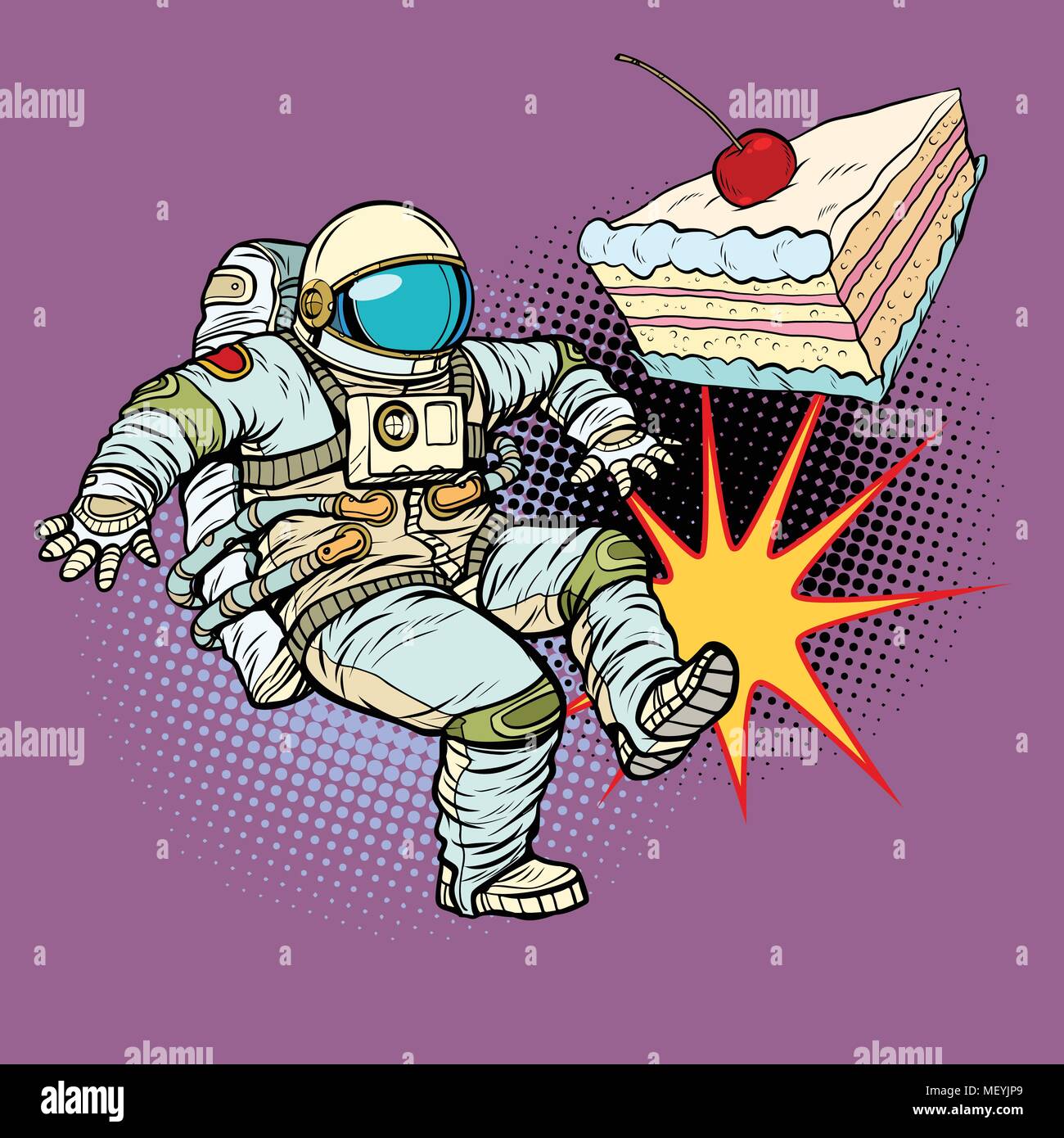 Astronauta butta un pezzo di torta Illustrazione Vettoriale