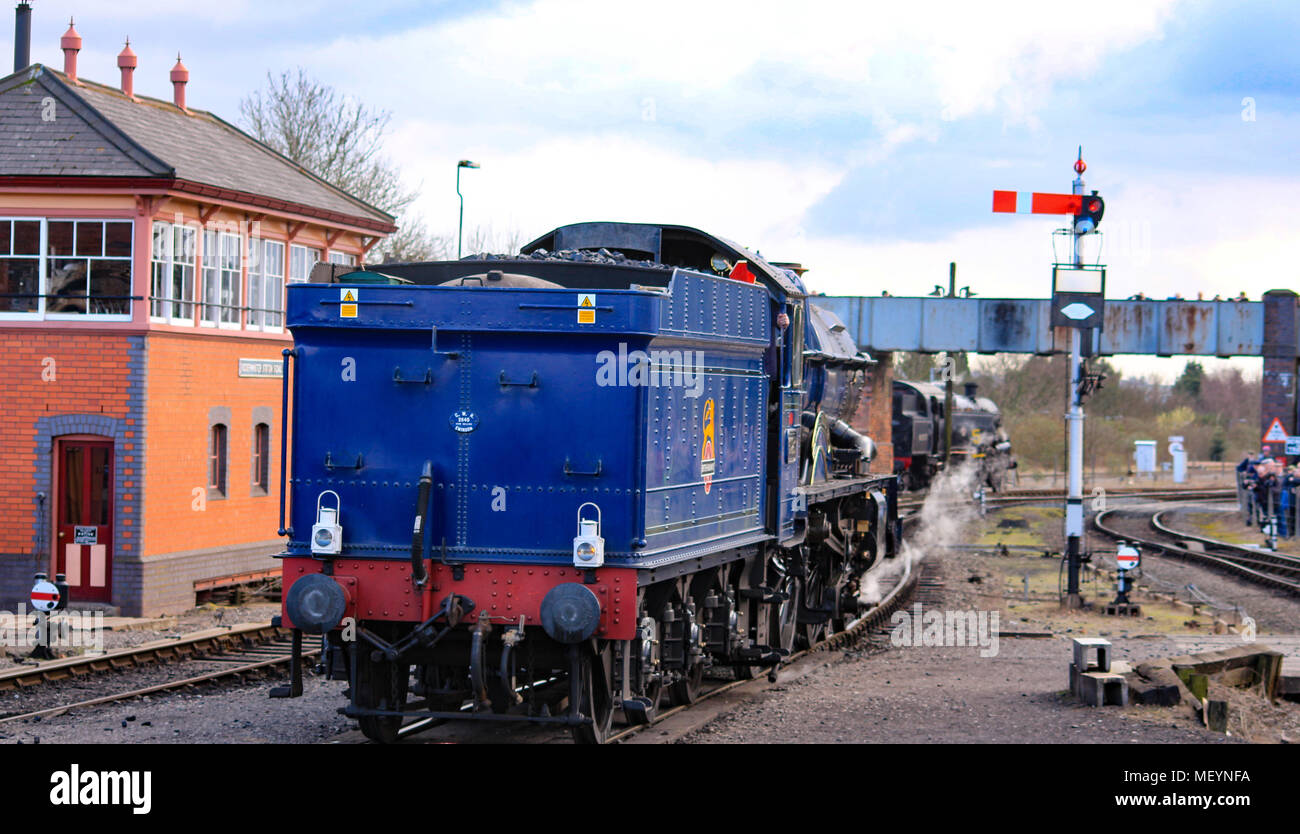 Severn Valley Railway, England Regno Unito, 1940s aspetto, durante la seconda guerra mondiale, WW2, scenario e attrezzature Foto Stock