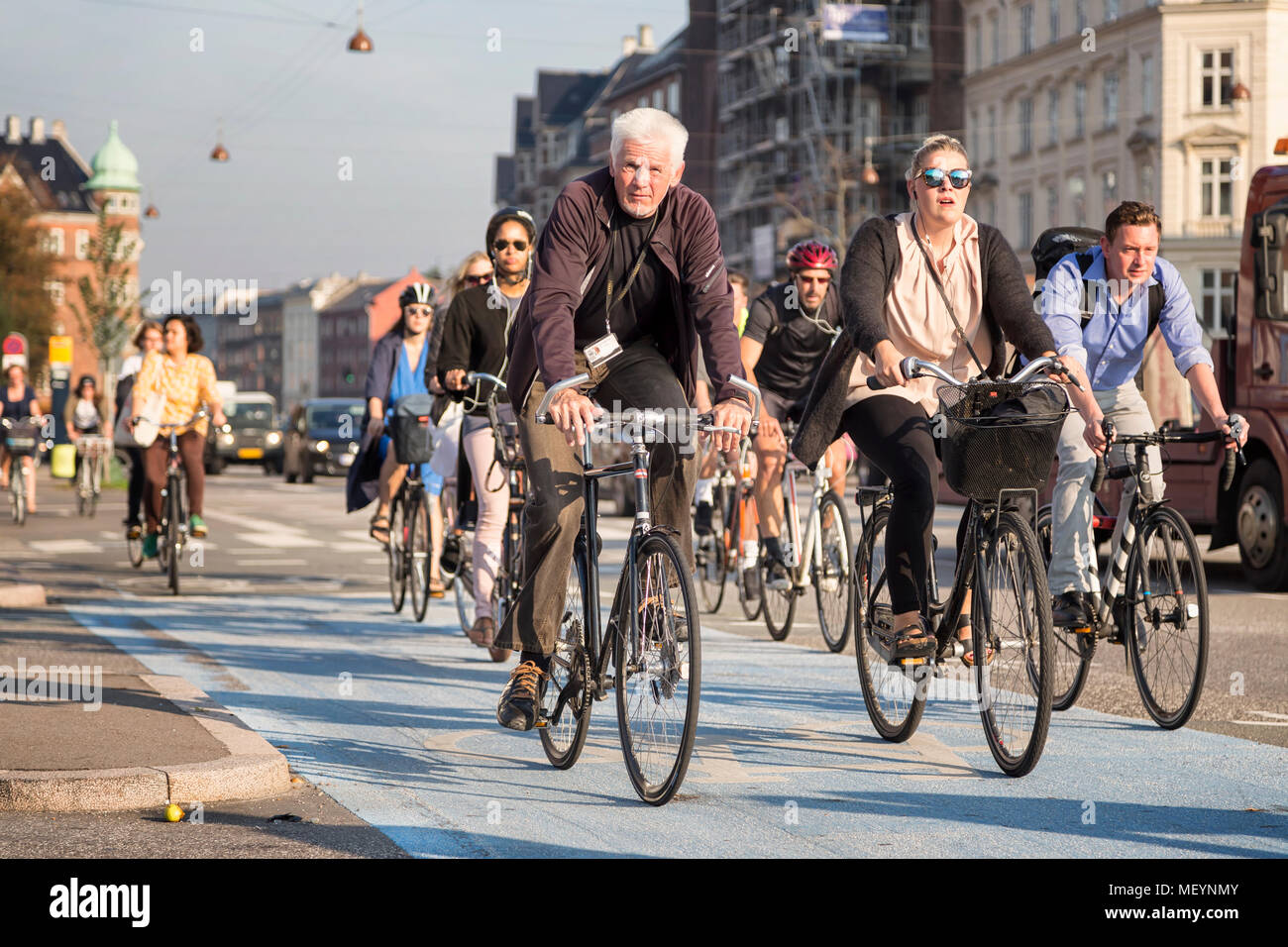Pista ciclabile a Copenhagen Foto Stock