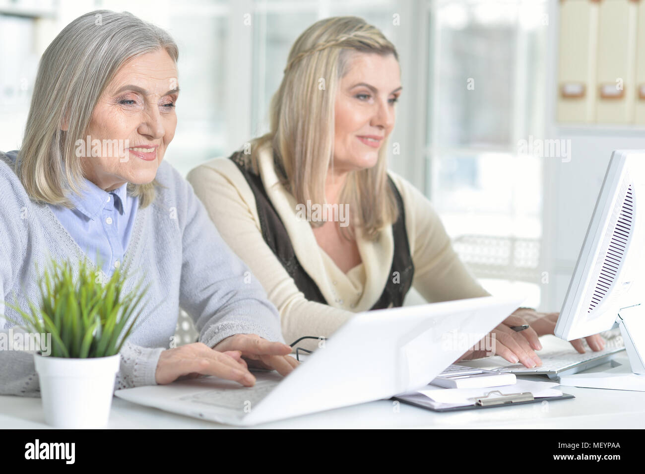 Le donne che usano i laptop e computer Foto Stock