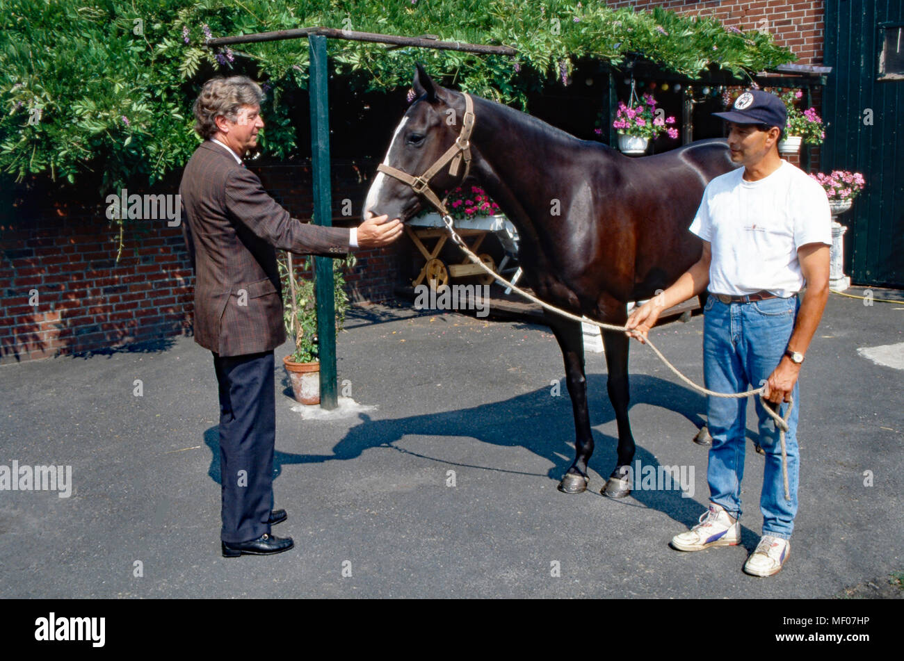 Albert Darboven mit Pferd in Amburgo, Deutschland 1997. Albert Darboven con un cavallo a Amburgo, Germania 1997. Foto Stock