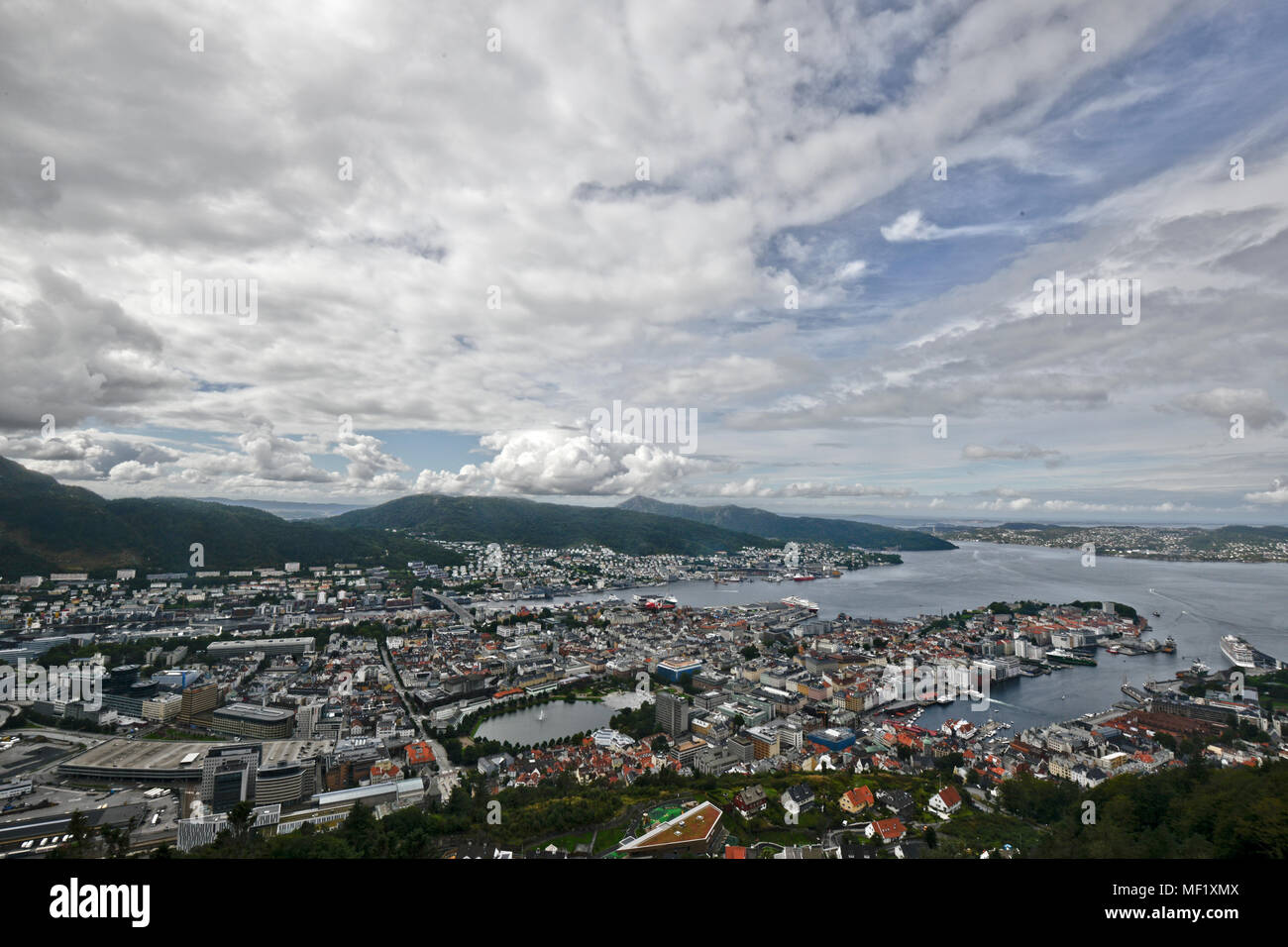 Vista panoramica di Bergen dalla cima del Monte Floyen, Norvegia Foto Stock