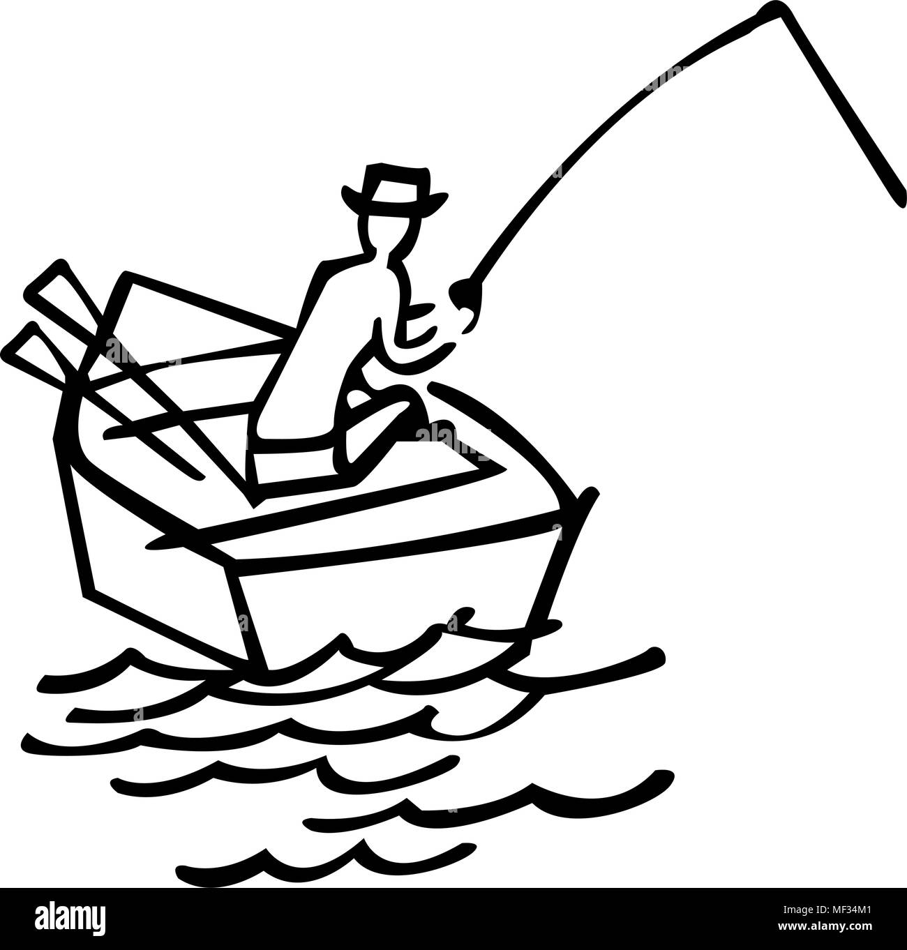Andando a pesca - retrò illustrazione clipart Illustrazione Vettoriale