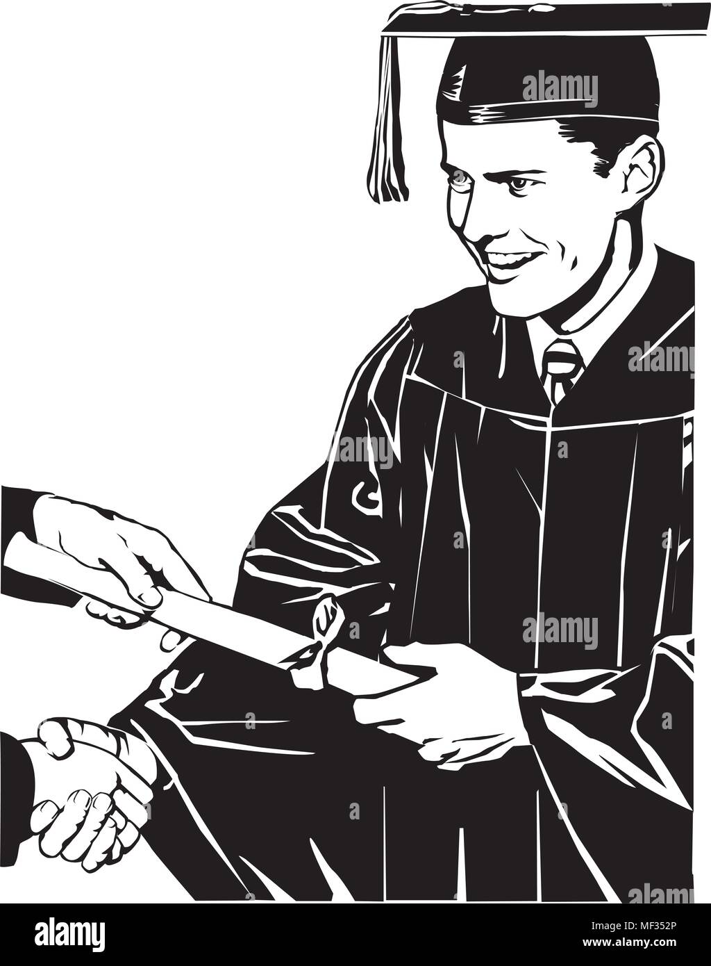 Grad Diploma di ricezione - retrò illustrazione clipart Illustrazione Vettoriale