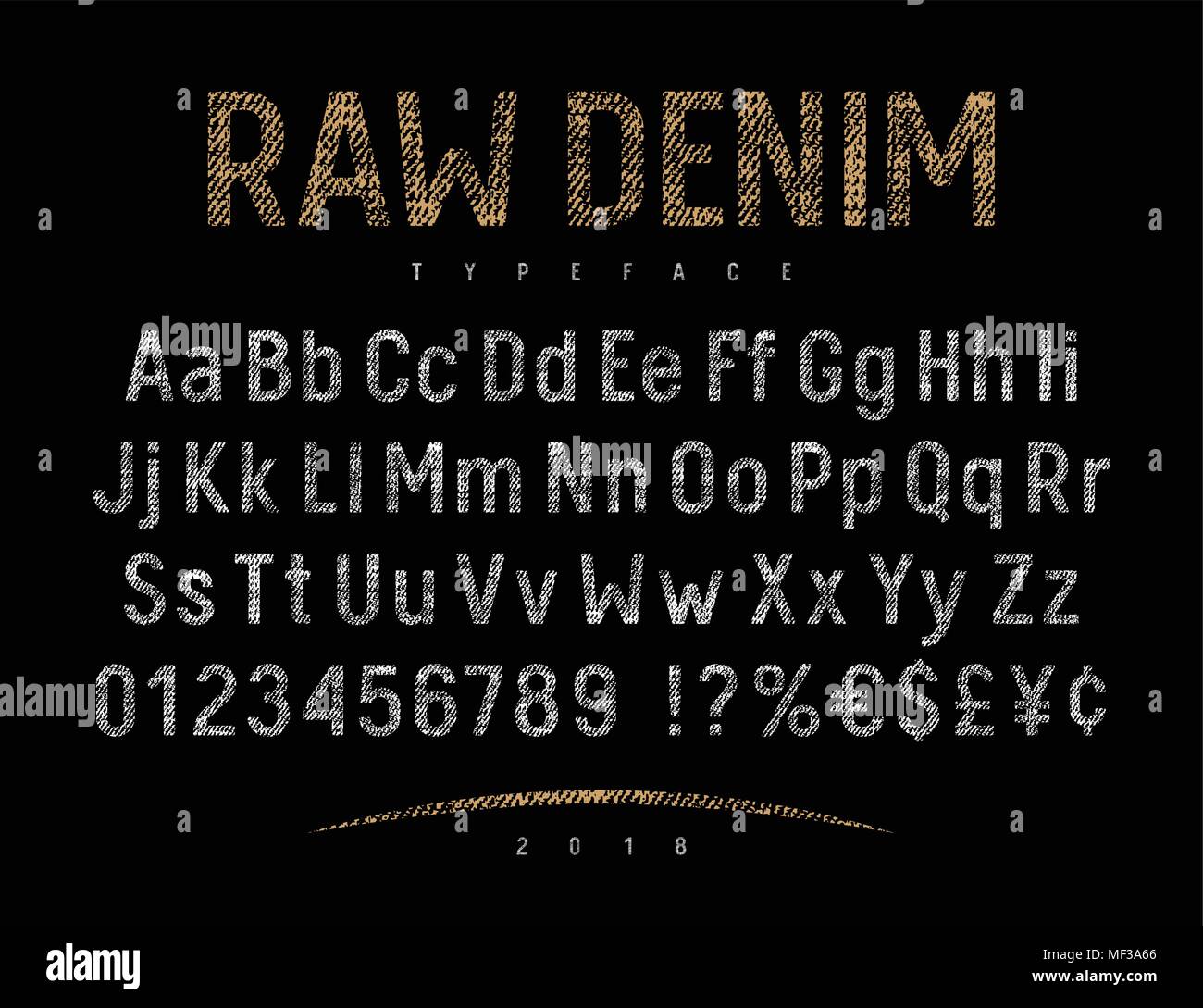 Grunge font con raw jeans denim texture . Superficie ruvida alfabeto di vettore. Vettori Illustrazione Vettoriale