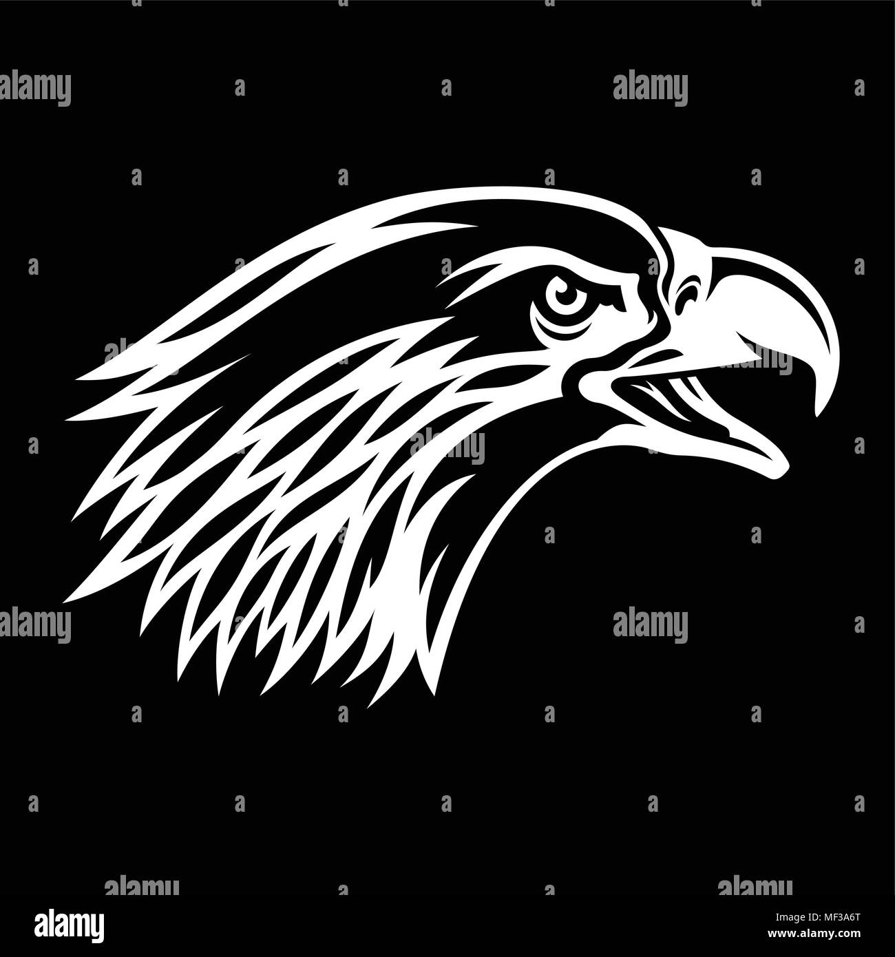 Aquila calva silhouette isolati su nero. Questa illustrazione vettoriale può essere utilizzato come una stampa su T-Shirt tatuaggio elemento o altri usi Illustrazione Vettoriale