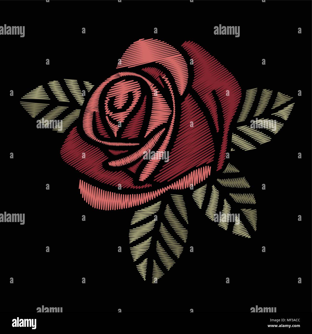 Ricamo di fiori, tee shirt grafica, red rose vintage illustrazione vettoriale Illustrazione Vettoriale