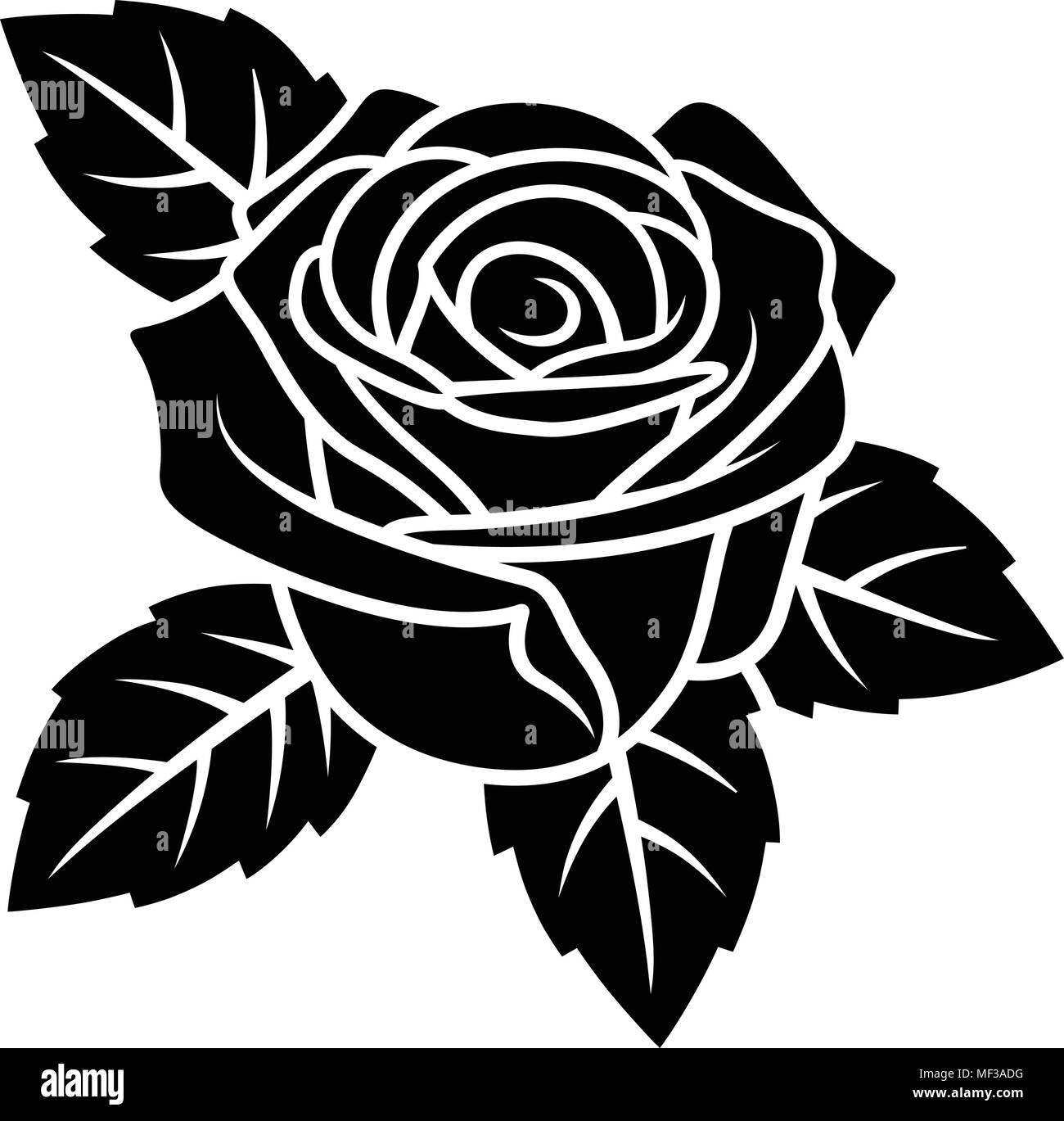 Silhouette di Rose isolati su sfondo bianco. Utilizzare per il disegno di tessuto, tatuaggi, disegno e decorazione di biglietti di auguri e inviti Illustrazione Vettoriale
