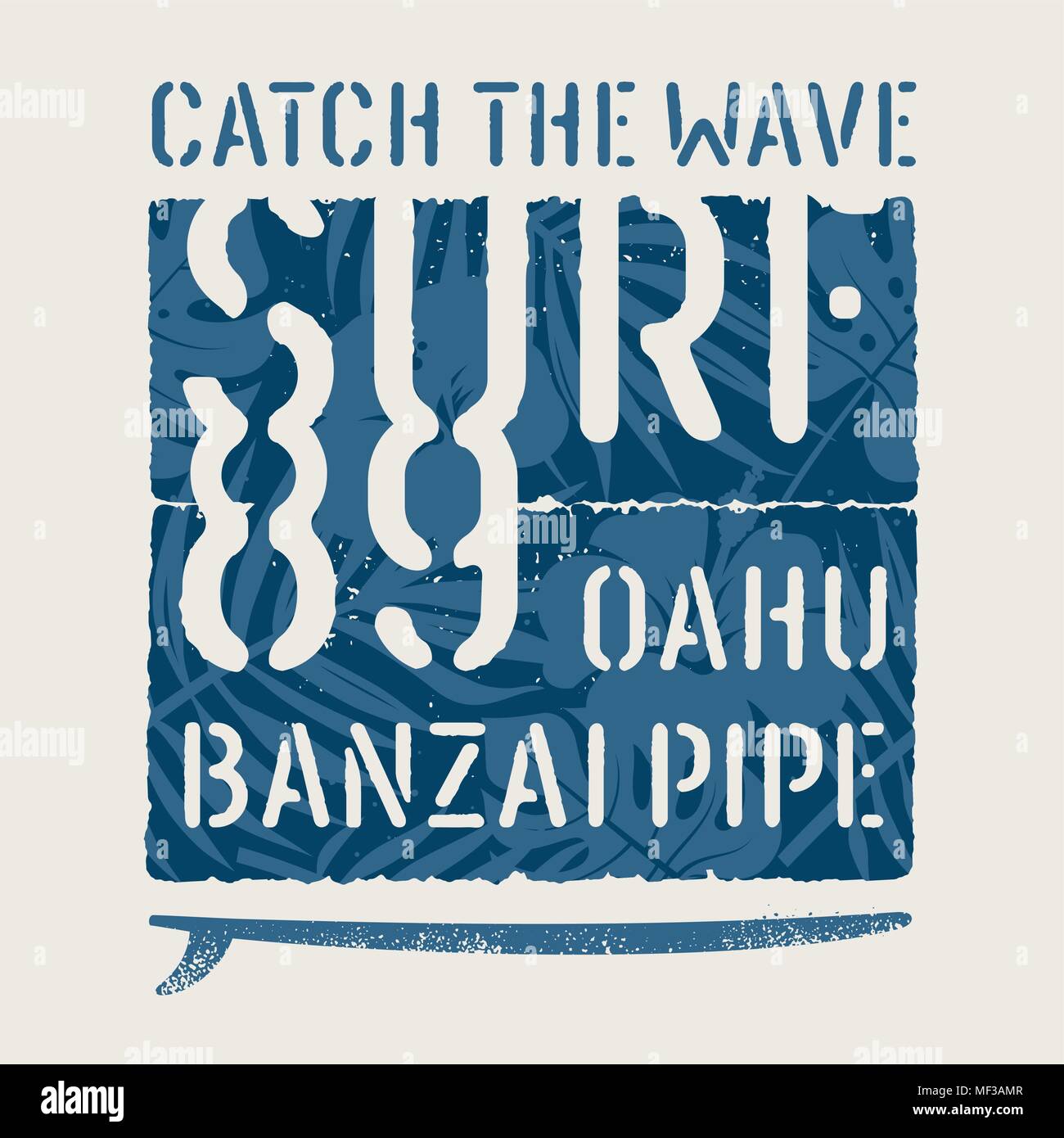 Surf Hawaii t shirt design. Illustrazione di surf. Vintage Tee grafica. Vettori Illustrazione Vettoriale