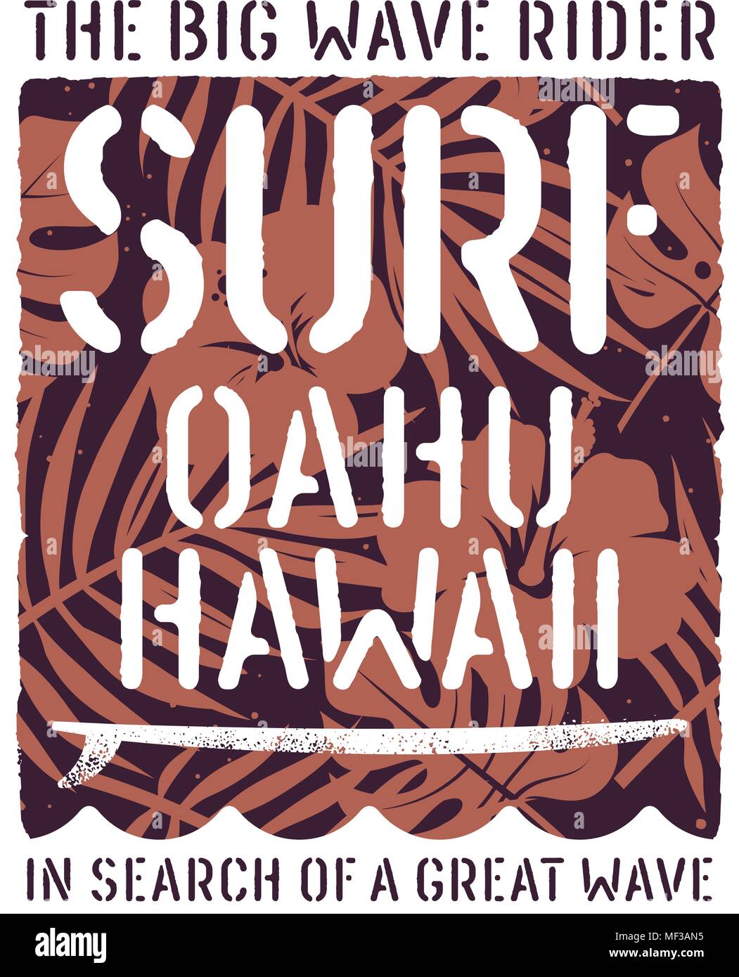 Illustrazione di surf. Surf Hawaii t shirt abbigliamento print design. Vintage Tee grafica. Vettori Illustrazione Vettoriale