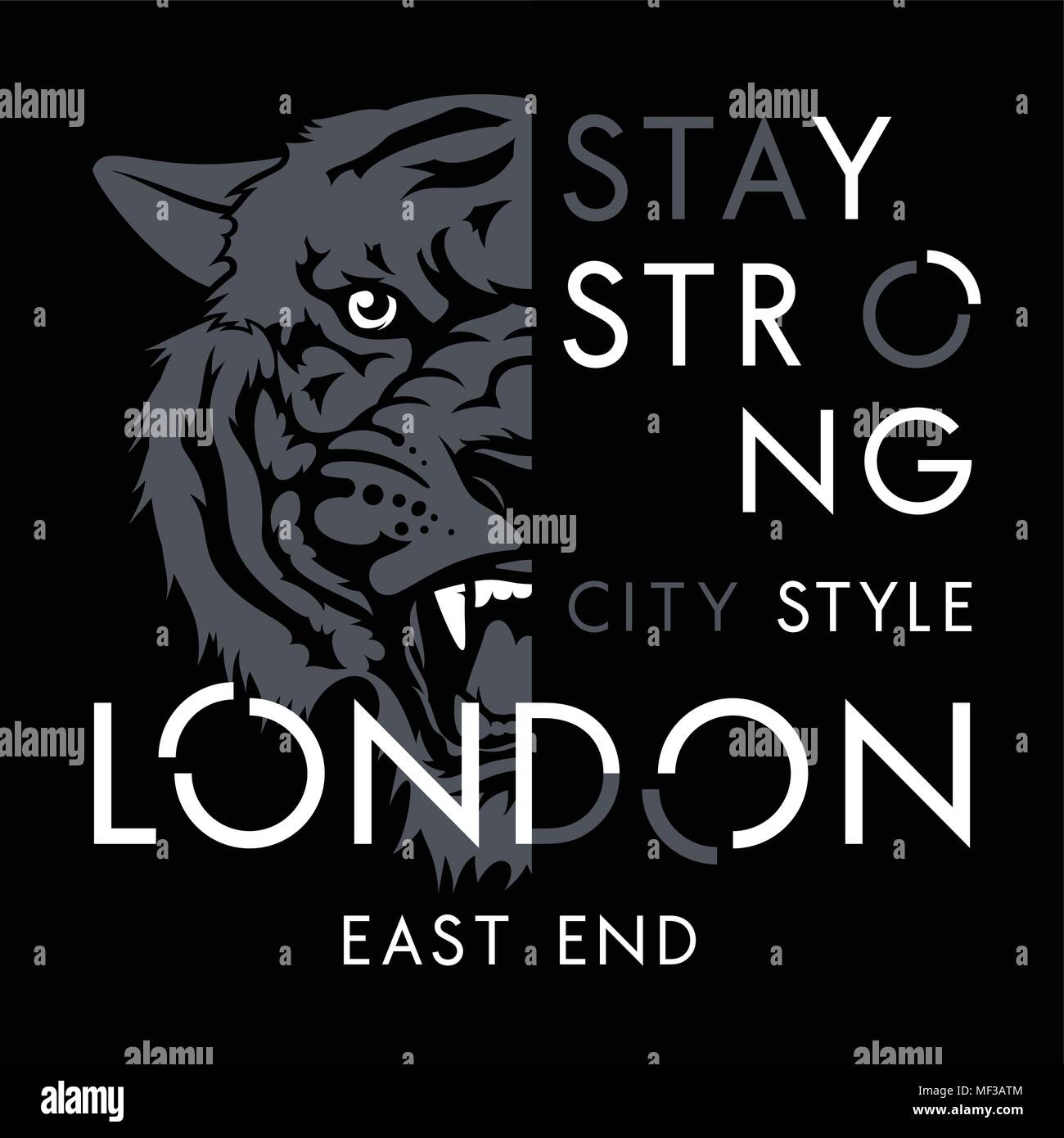 Tiger t-shirt print design. London city la tipografia. Scheda grafica con un raccordo a t. Illustrazione Vettoriale Illustrazione Vettoriale