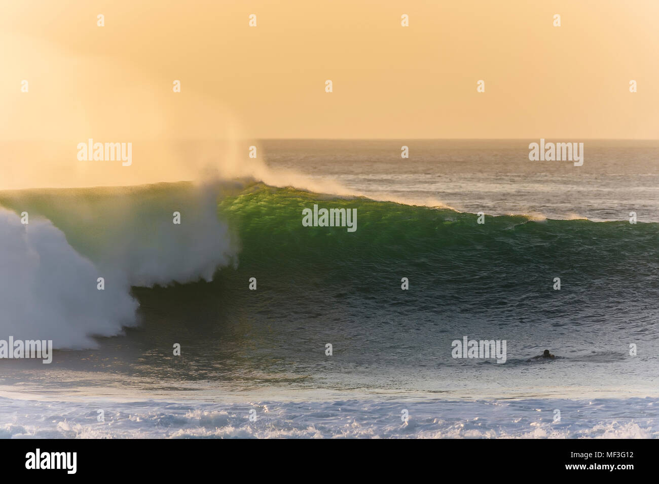 Indonesia, Bali, surfer e grande onda Foto Stock