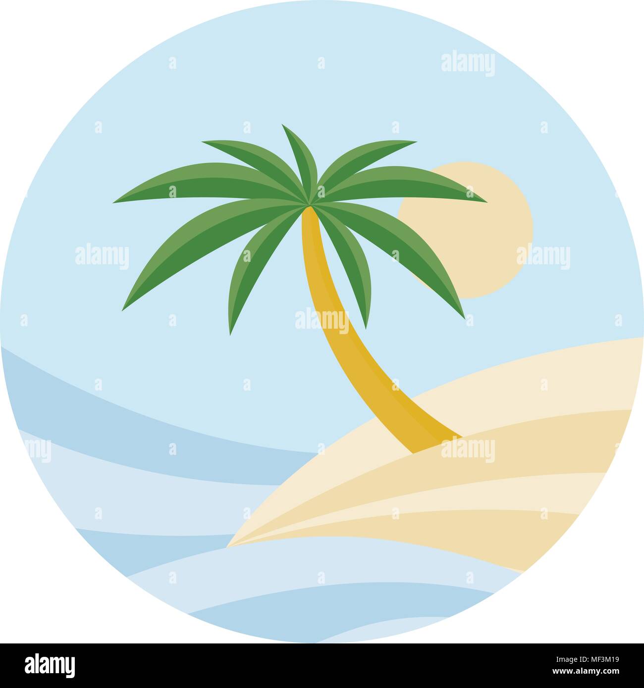 Tema la spiaggia. Illustrazione Vettoriale dell'onda, isola tropicale in mare o oceano, palme e il sun. Viaggio concetti resort Illustrazione Vettoriale