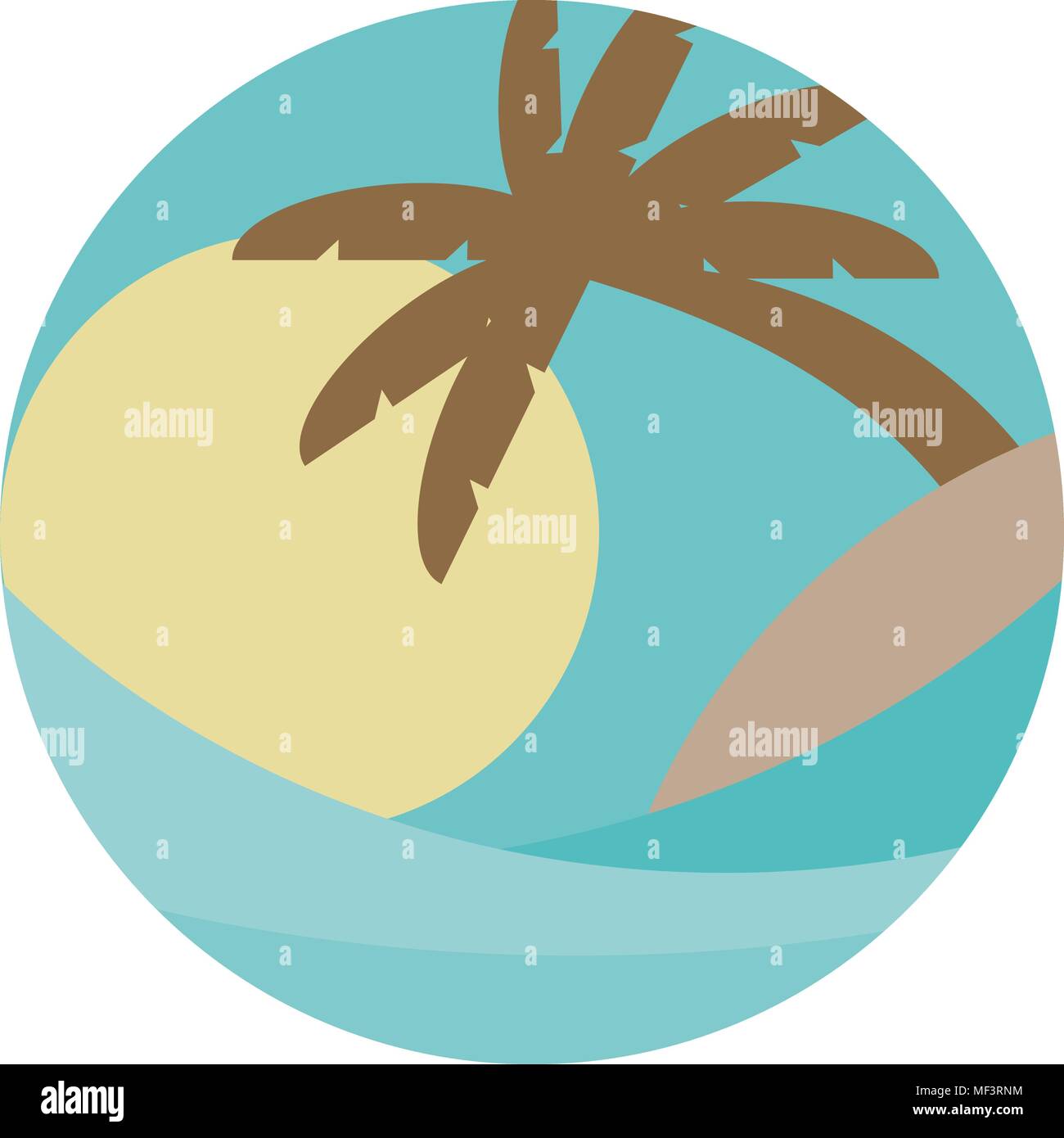 Tema la spiaggia. Illustrazione Vettoriale dell'onda, isola tropicale in mare o oceano, palme e il sun. Viaggio concetti resort Illustrazione Vettoriale