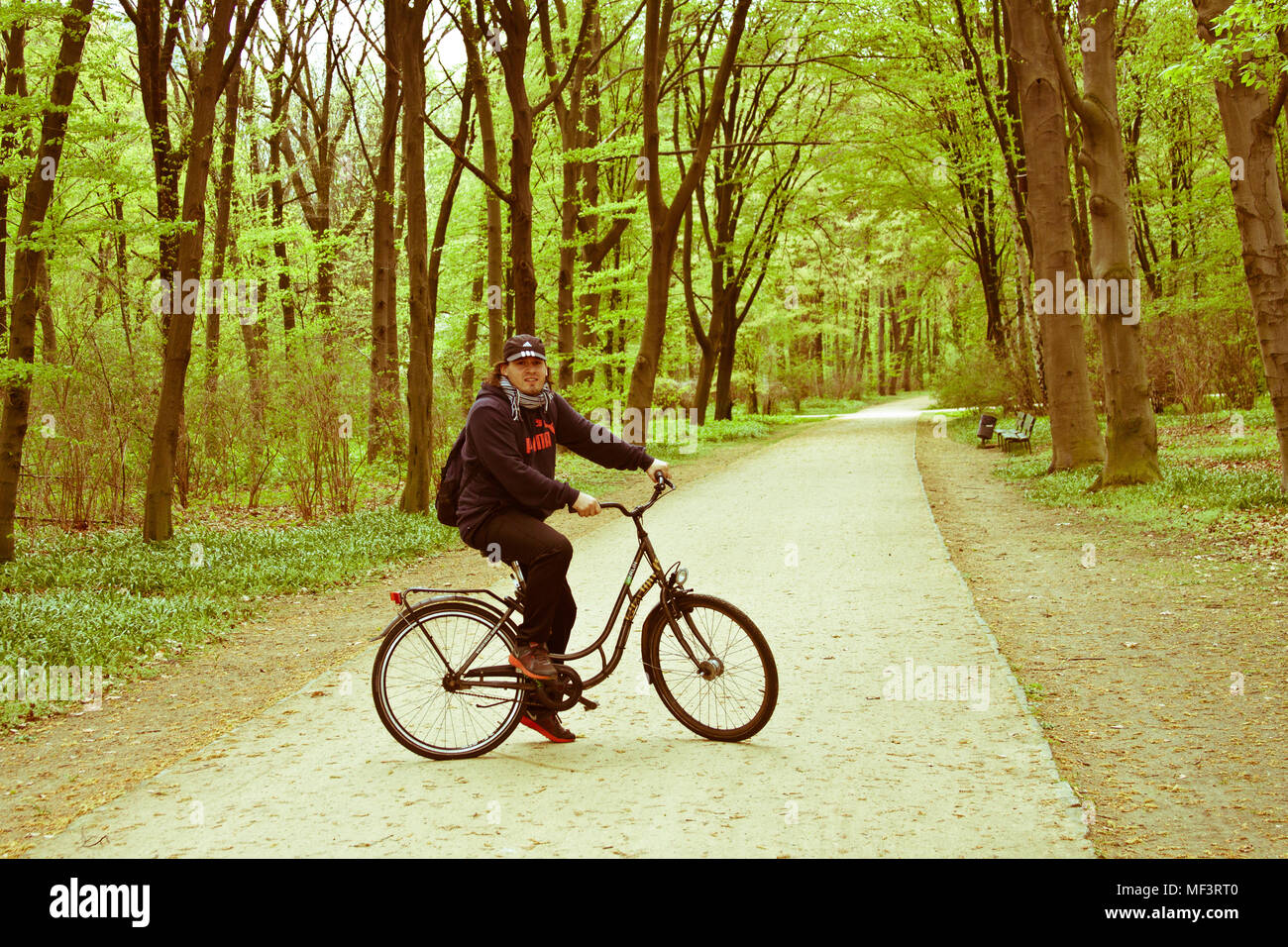 Giro turistico in bicicletta in un parco di Berlino, Germania Foto Stock