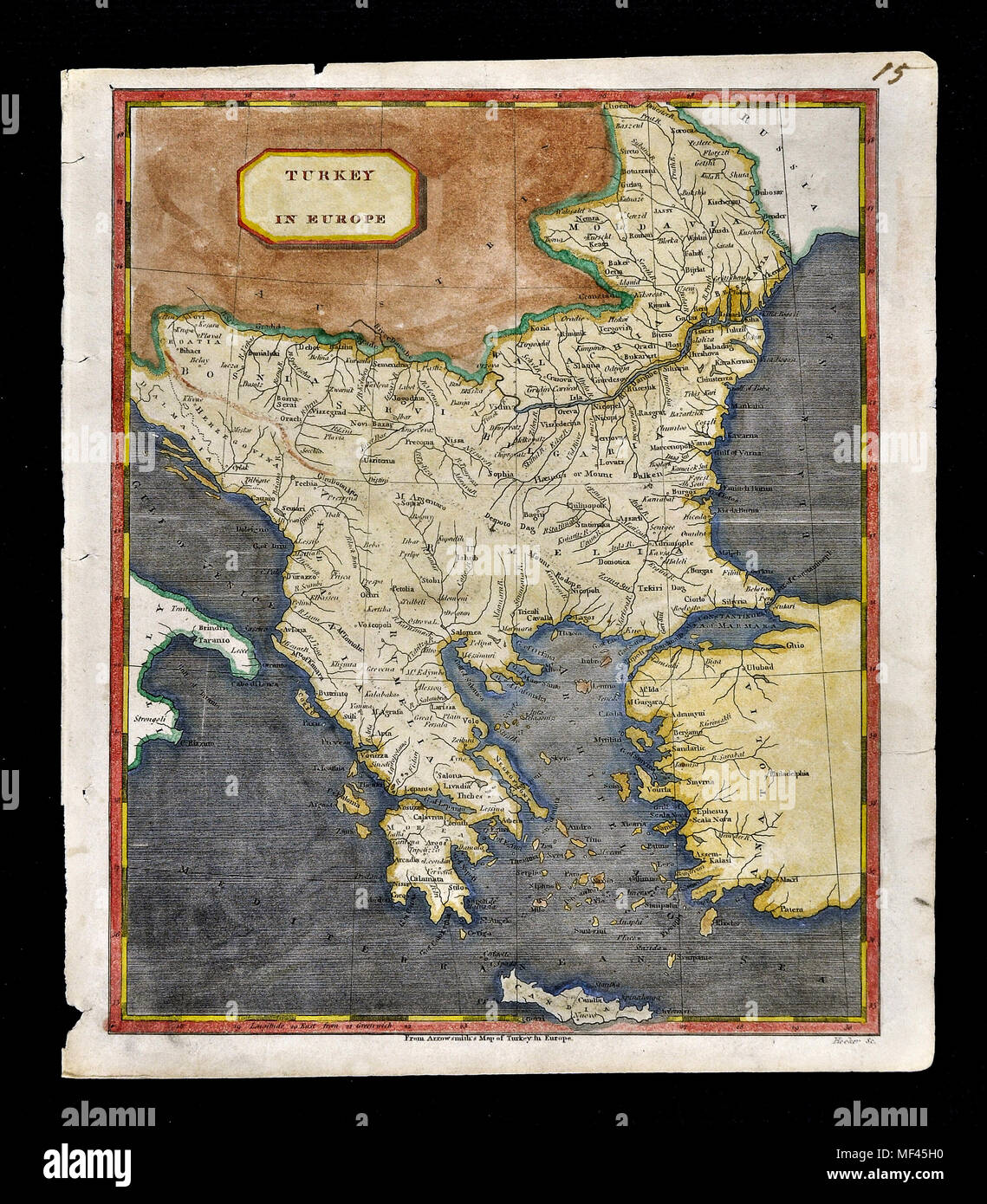 1804 Arrowsmith Mappa della Turchia in Europa la Grecia Balcani Bulgaria Romania Transilvania Serbia Bosnia Montengegro Foto Stock