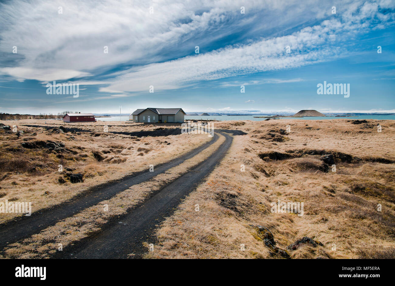 L'Islanda, Myvatn, case residenziali a lago Foto Stock