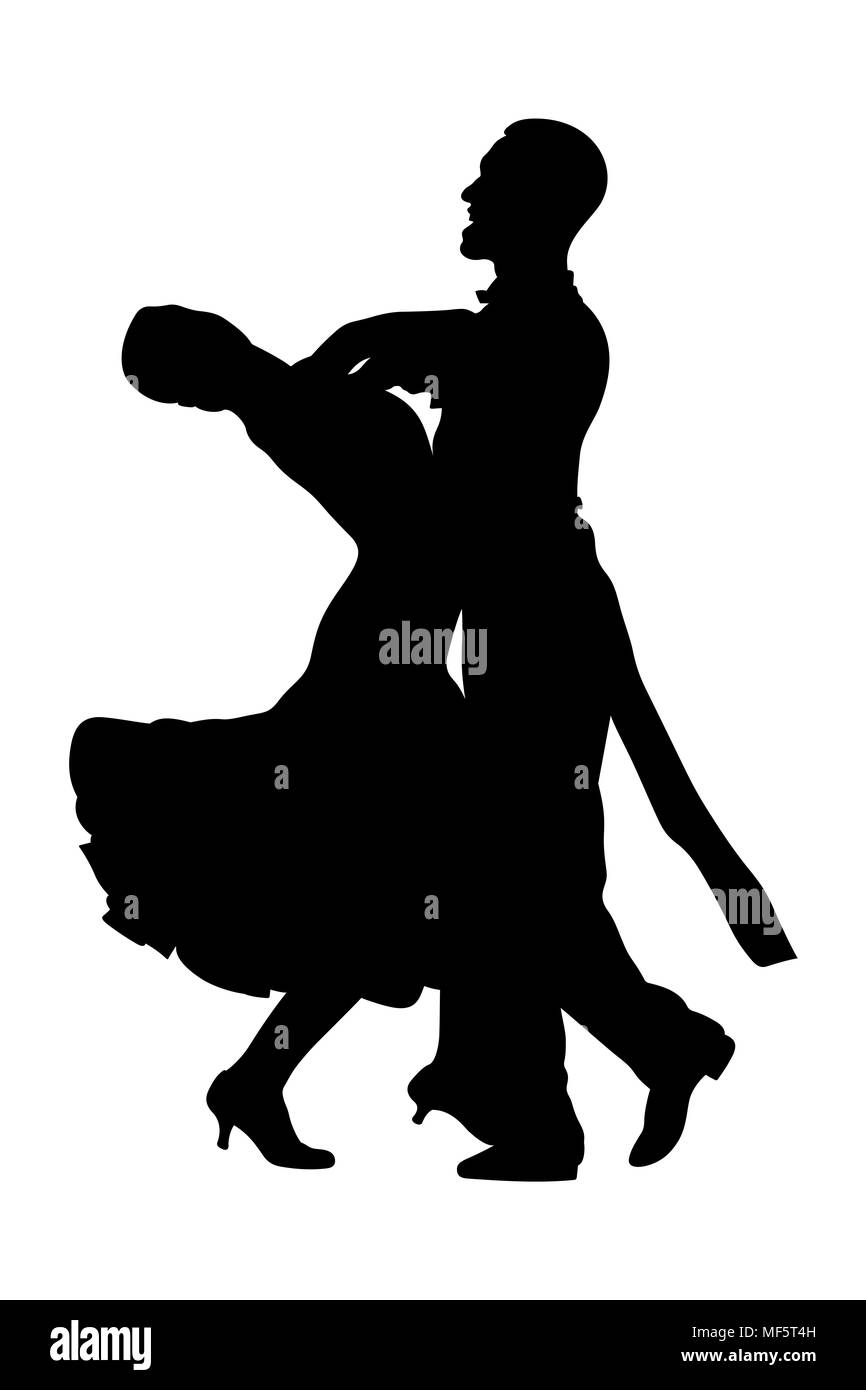 I ballerini di coppia di un uomo e di una donna di ballo silhouette nera Foto Stock