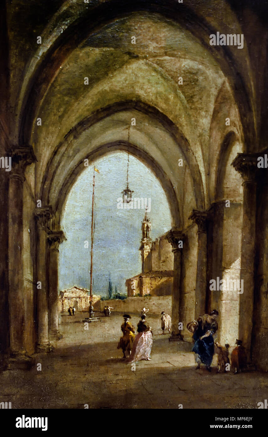 Portico con figure 1778 da Francesco Lazzaro Guardi 1712 - 1793 pittore italiano di veduta, nobile, e da un membro della Scuola Veneziana. Venezia Italia Foto Stock