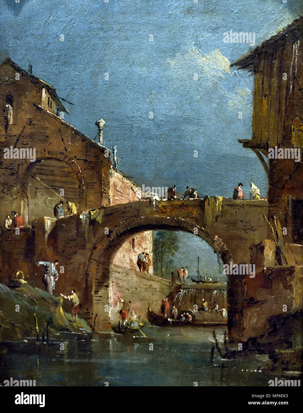Il ponte su porte di blocco a Dolo 1770 Francesco Lazzaro Guardi 1712 - 1793 pittore italiano di veduta, nobile, e da un membro della Scuola Veneziana. Venezia Italia Foto Stock