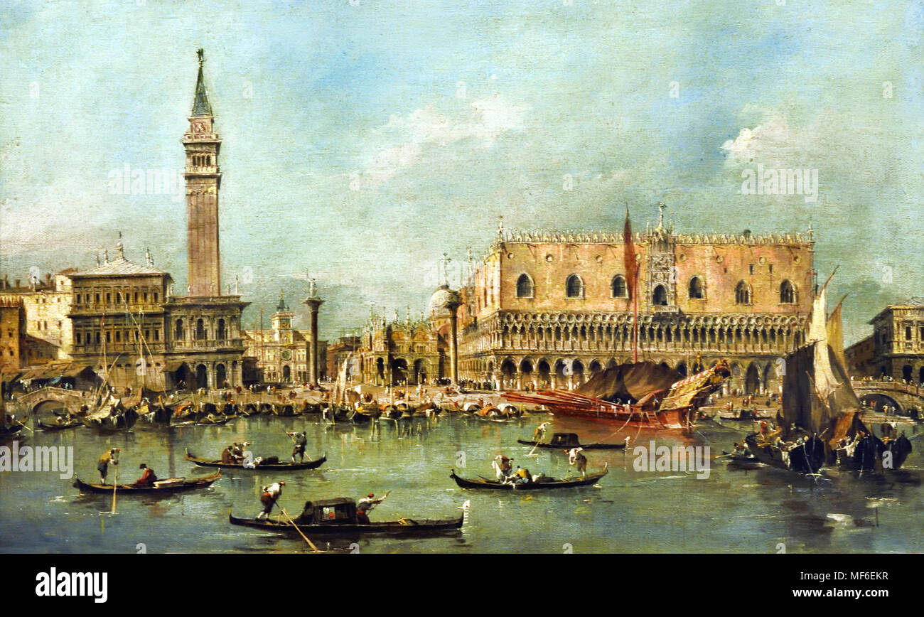 Mostra del molo con il Palazzo Ducale 1780-90 da Francesco Lazzaro Guardi 1712 - 1793 pittore italiano di veduta, nobile, e da un membro della Scuola Veneziana. Venezia Italia Foto Stock