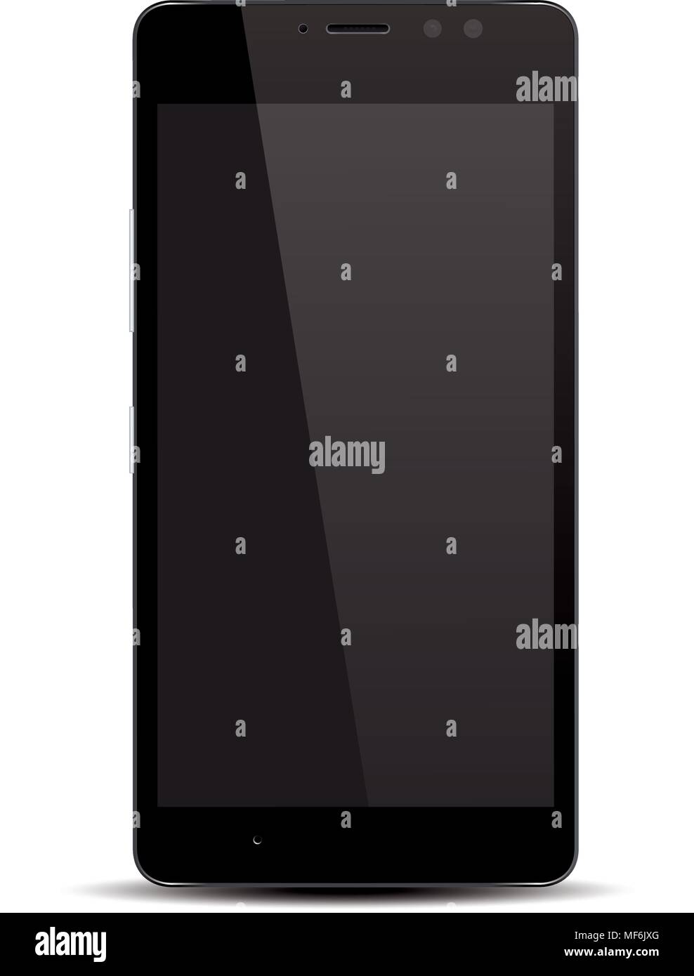 Vista frontale del telefono mobile, tipo di smartphone di ultima generazione con doppia fotocamera anteriore. Silouette dello smartphone Illustrazione Vettoriale