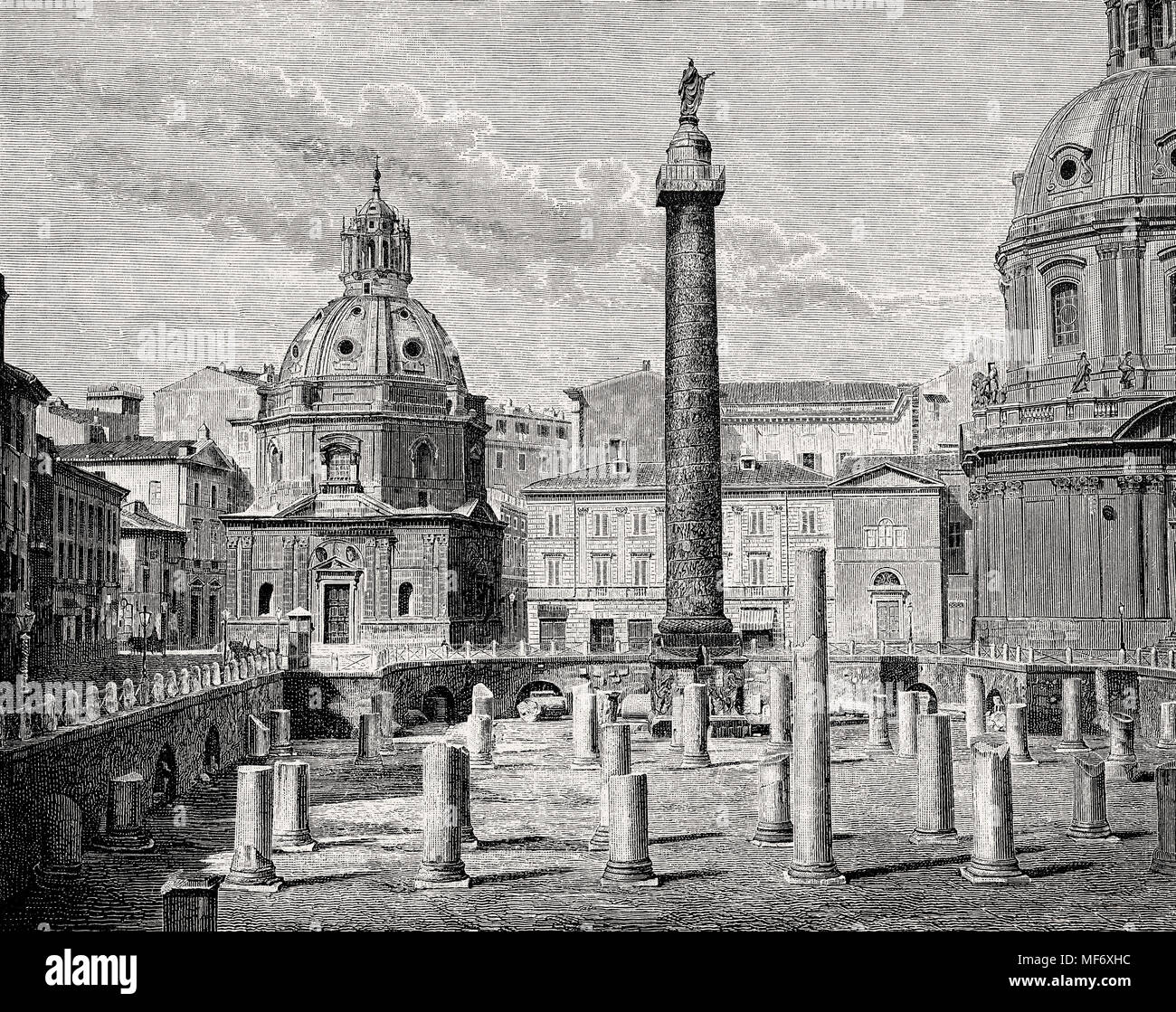 La Colonna di Traiano, Romano Colonna trionfale in Roma, Italia Foto Stock