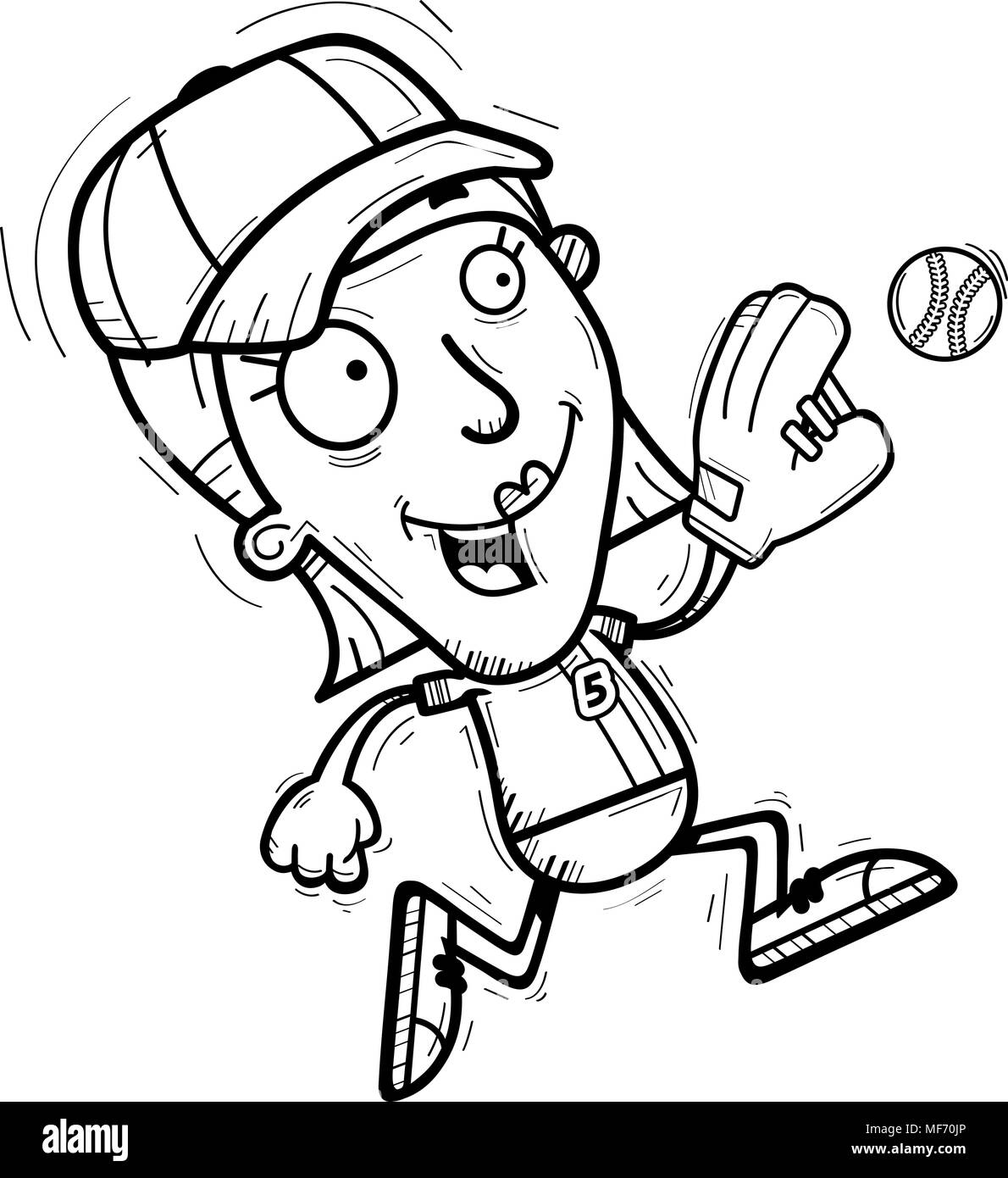 Un cartoon illustrazione di una donna giocatore di baseball in esecuzione. Illustrazione Vettoriale