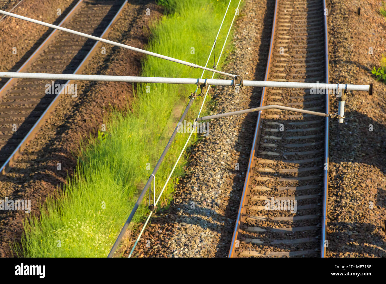 Stazione ferroviaria sistema di contatto aereo Foto Stock