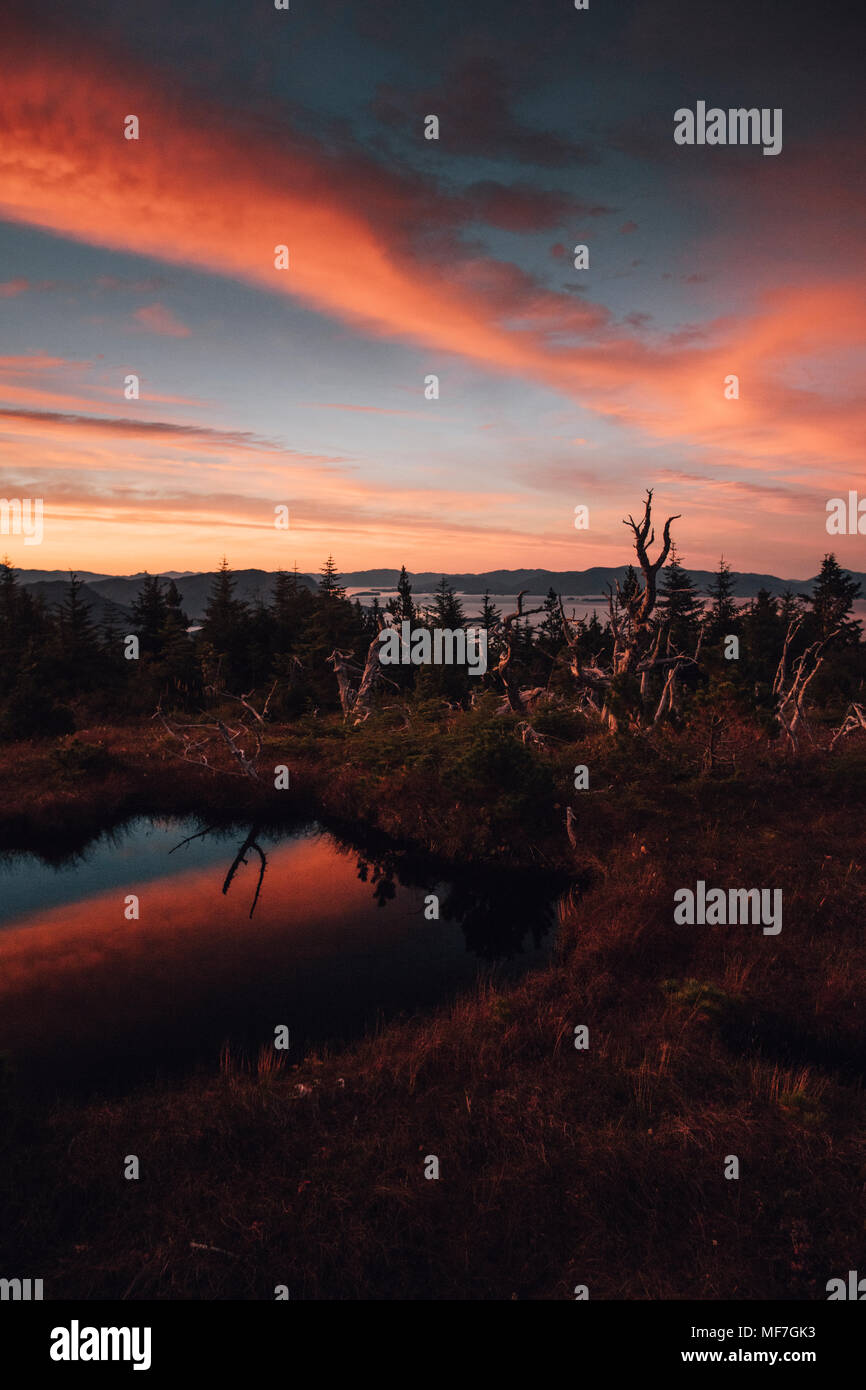 Canada, British Columbia, Skeena-Queen Charlotte A, Kaien Island, Prince Rupert, Mount Hays in serata Foto Stock