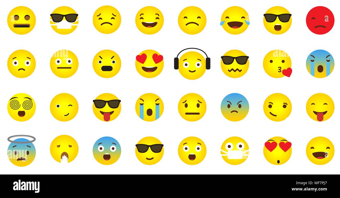 Icona Emoji raccolta con differenti facce emotivo Illustrazione Vettoriale