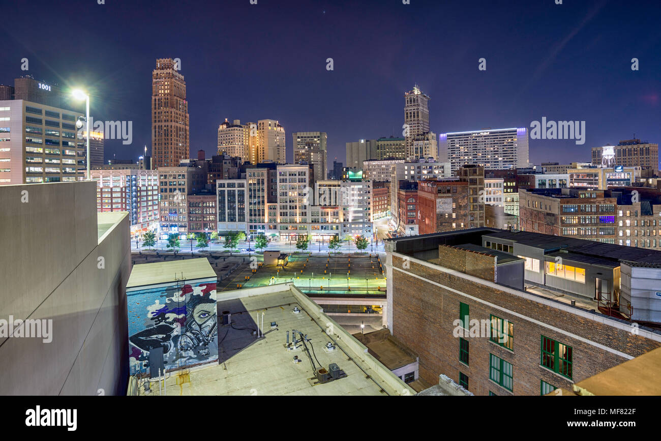 Vista del centro di Detroit, USA, dal di sopra Foto Stock