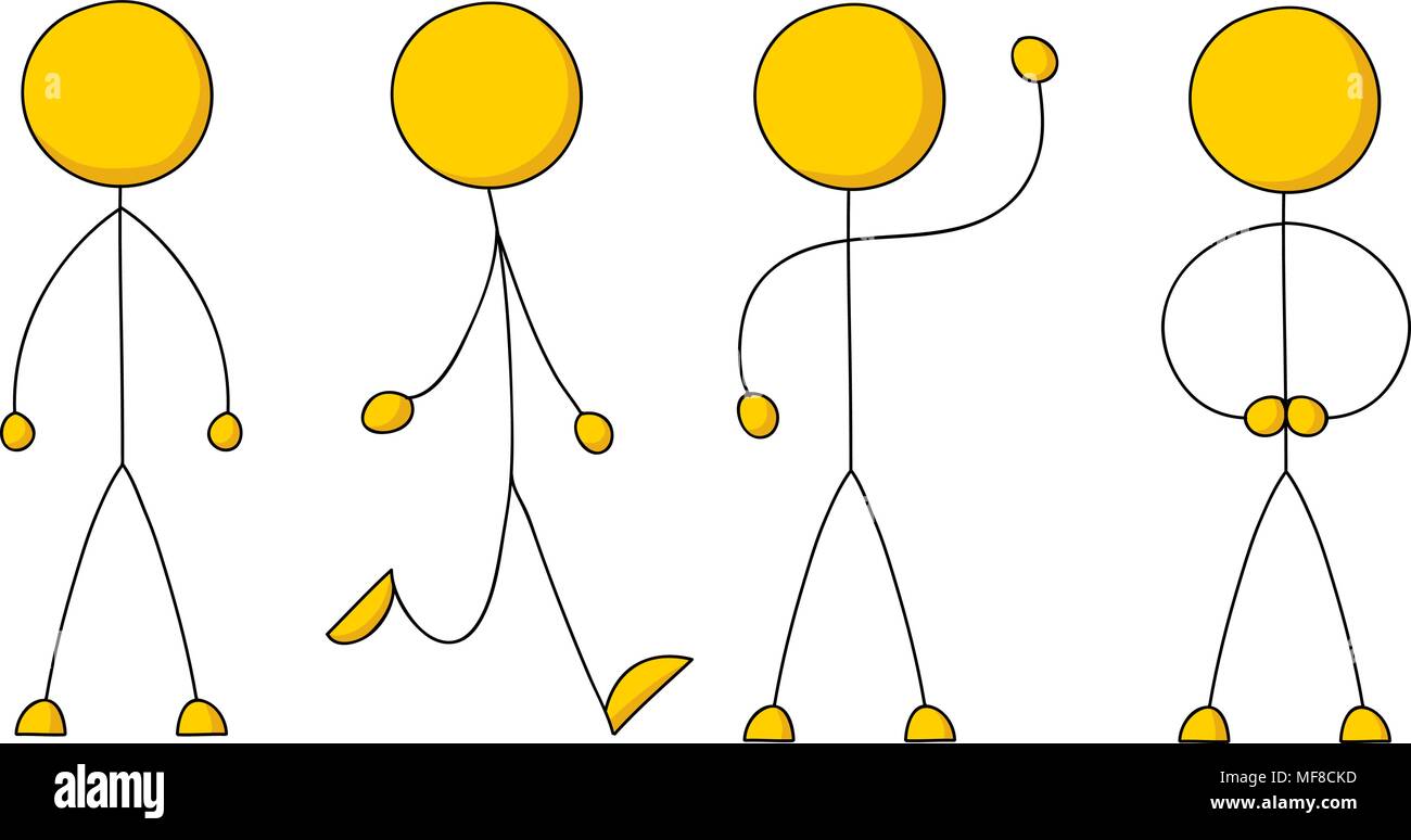 Un set di base di cartoon stick figure in piedi e a piedi. Illustrazione Vettoriale