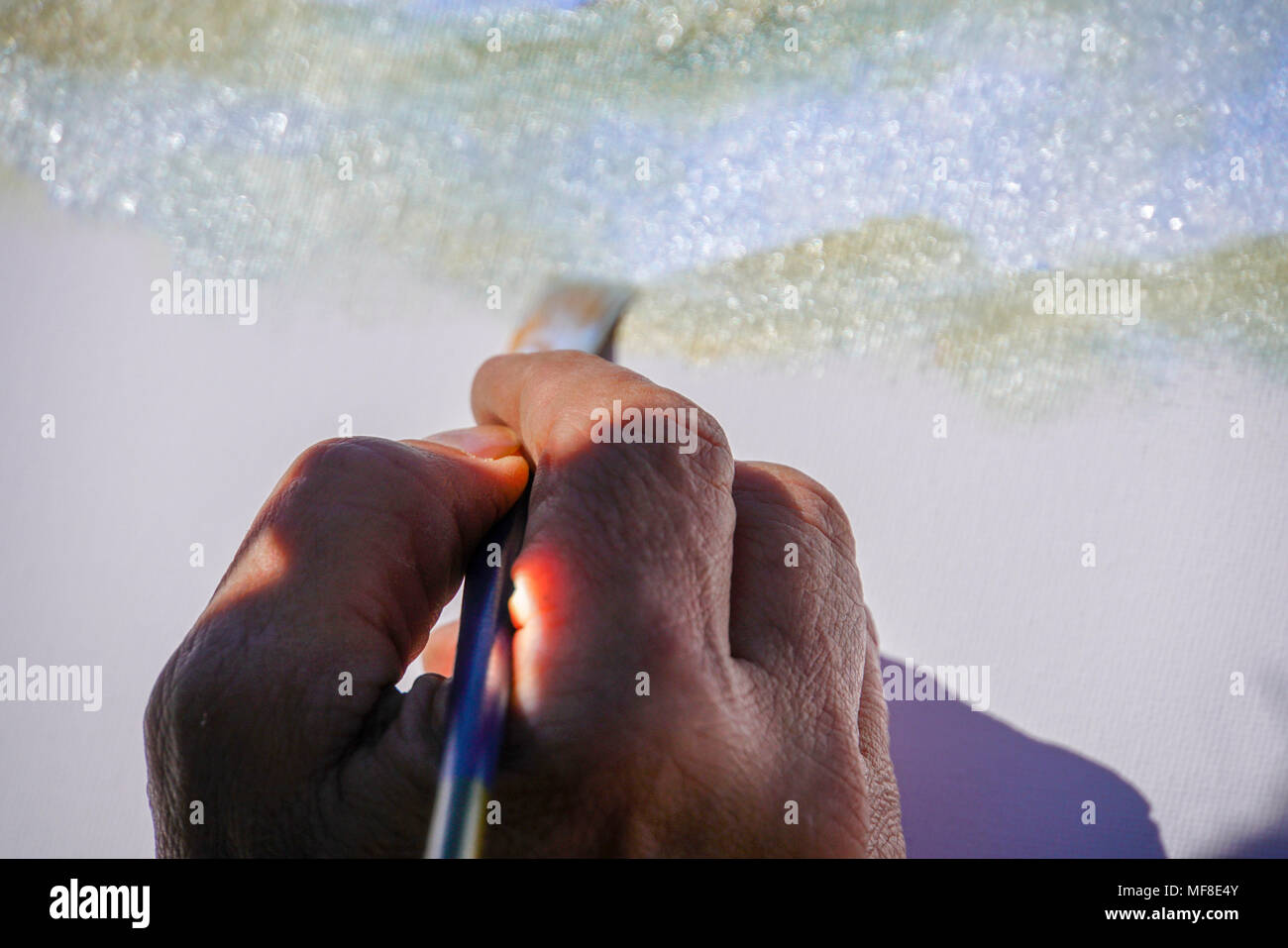 Seascape artista dipinto su tela da vicino Foto Stock