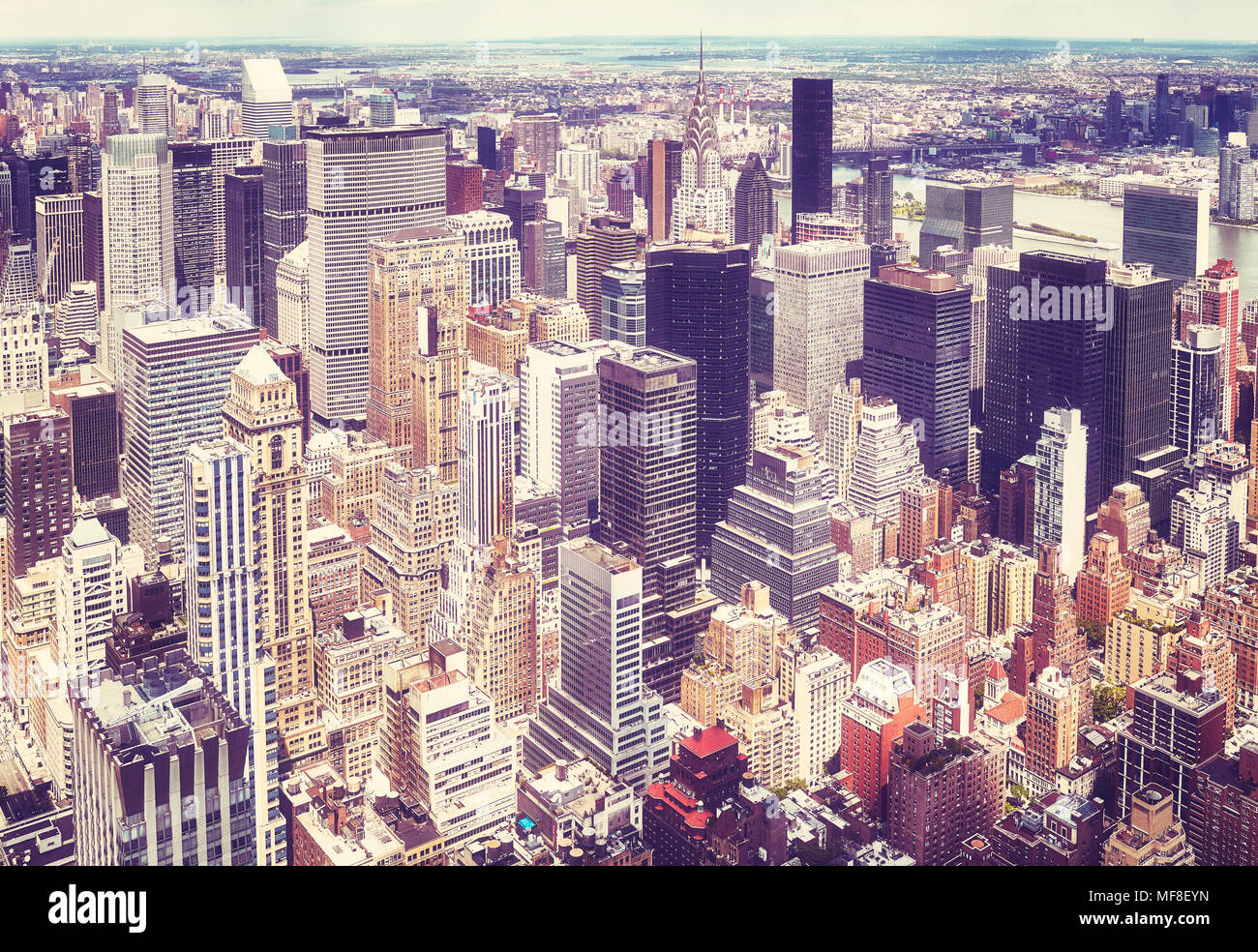 Vintage stilizzata vista aerea del Manhattan, New York City, Stati Uniti d'America. Foto Stock