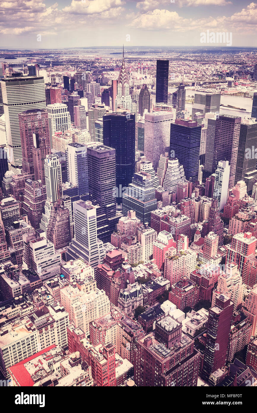 Vintage stilizzata vista aerea del Manhattan, New York City, Stati Uniti d'America. Foto Stock