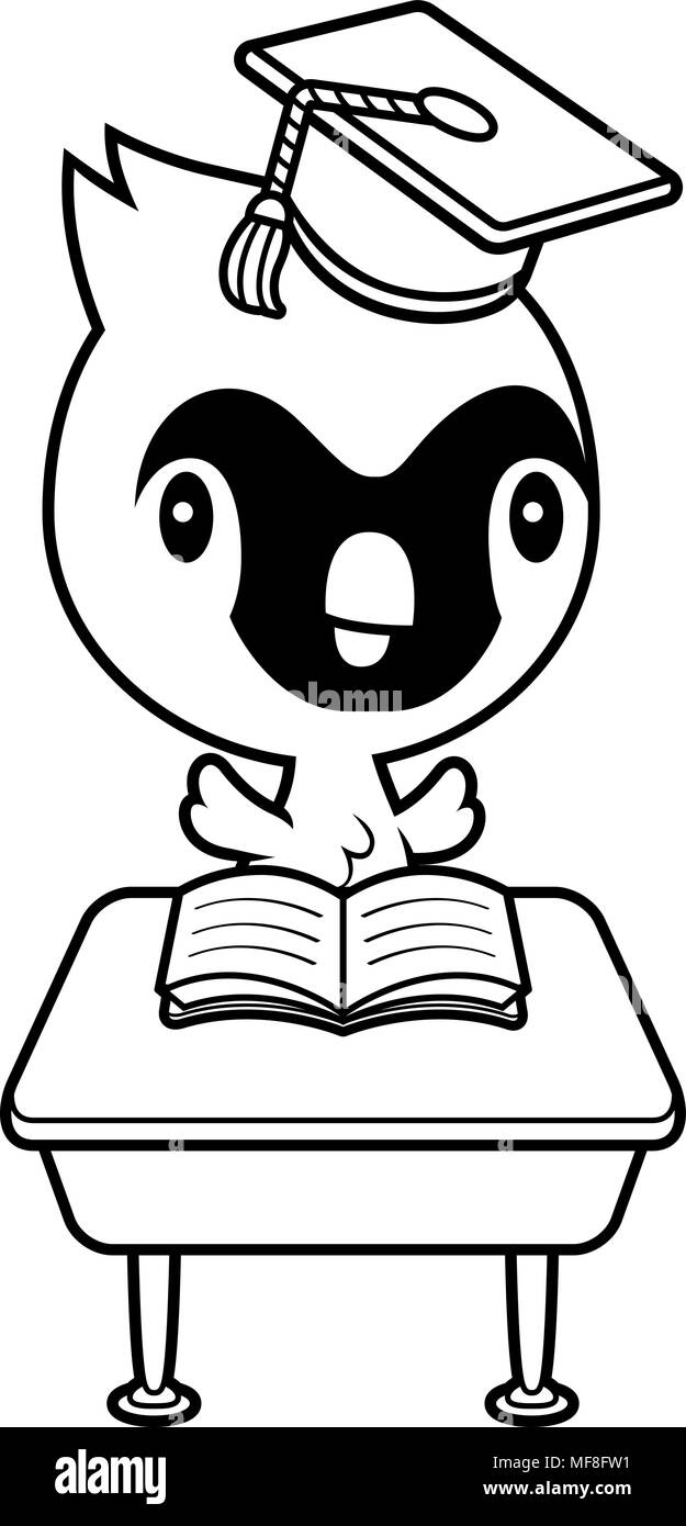 Un cartoon illustrazione di un bambino il cardinale studente seduti ad una scrivania in aula. Illustrazione Vettoriale