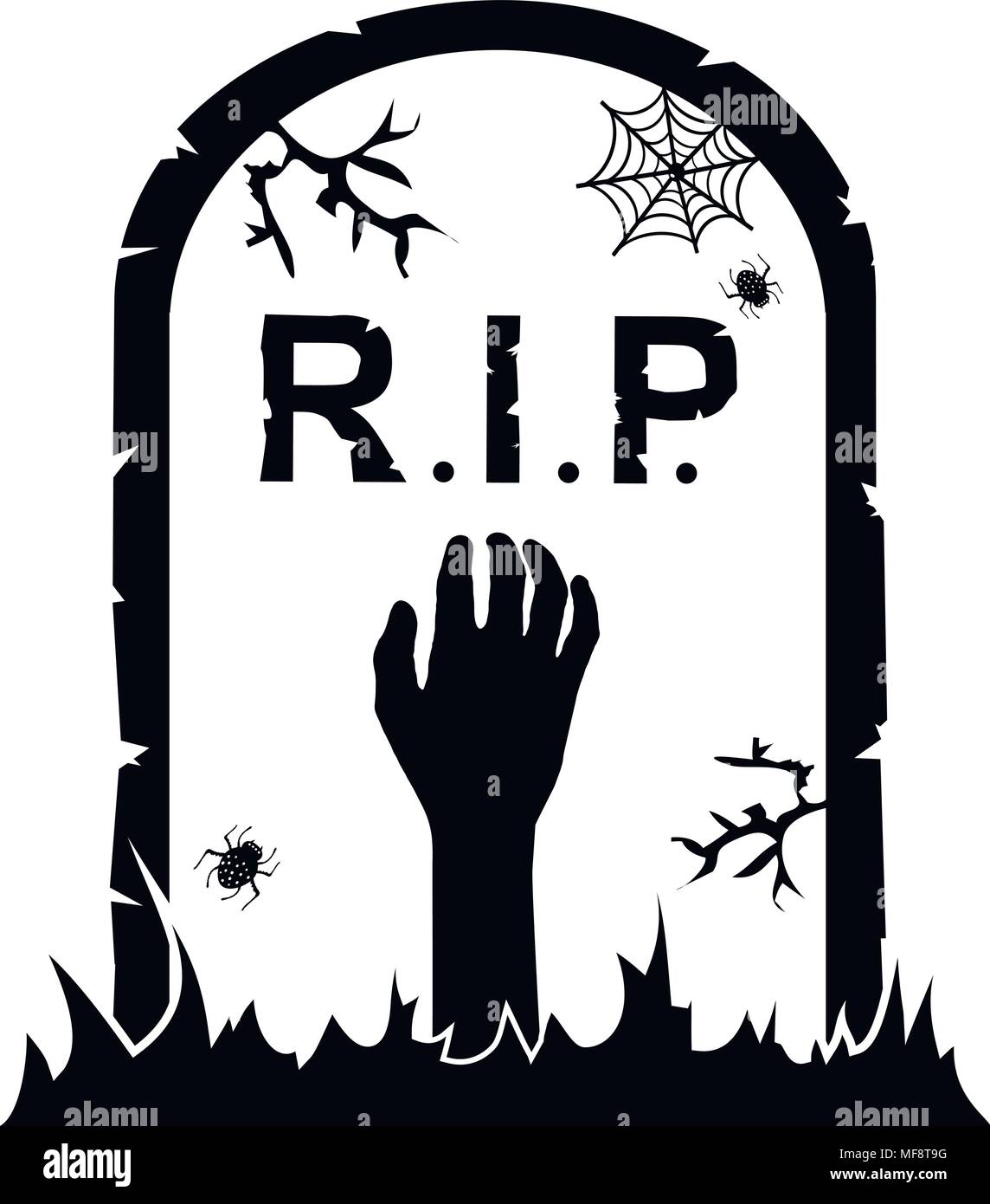 Pietra tombale con zombie icona della mano. Illustrazione Vettoriale. Illustrazione Vettoriale