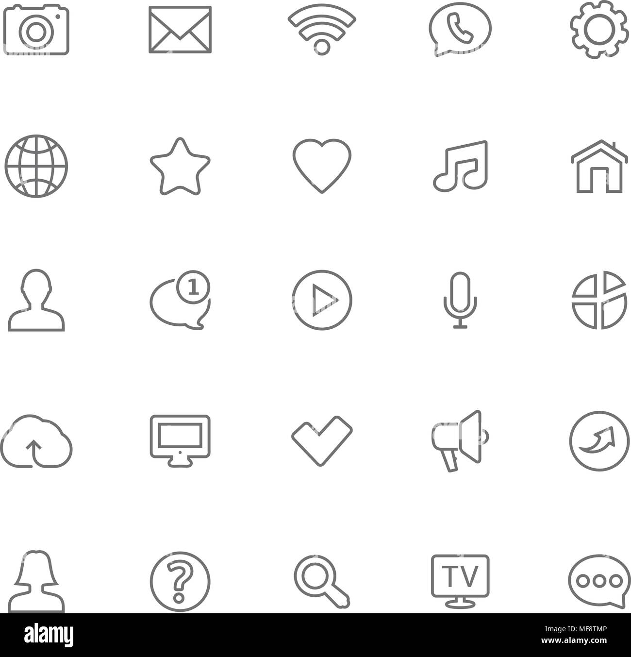 Linee sottili web icone set - il contatto e la comunicazione. Illustrazione Vettoriale. Illustrazione Vettoriale